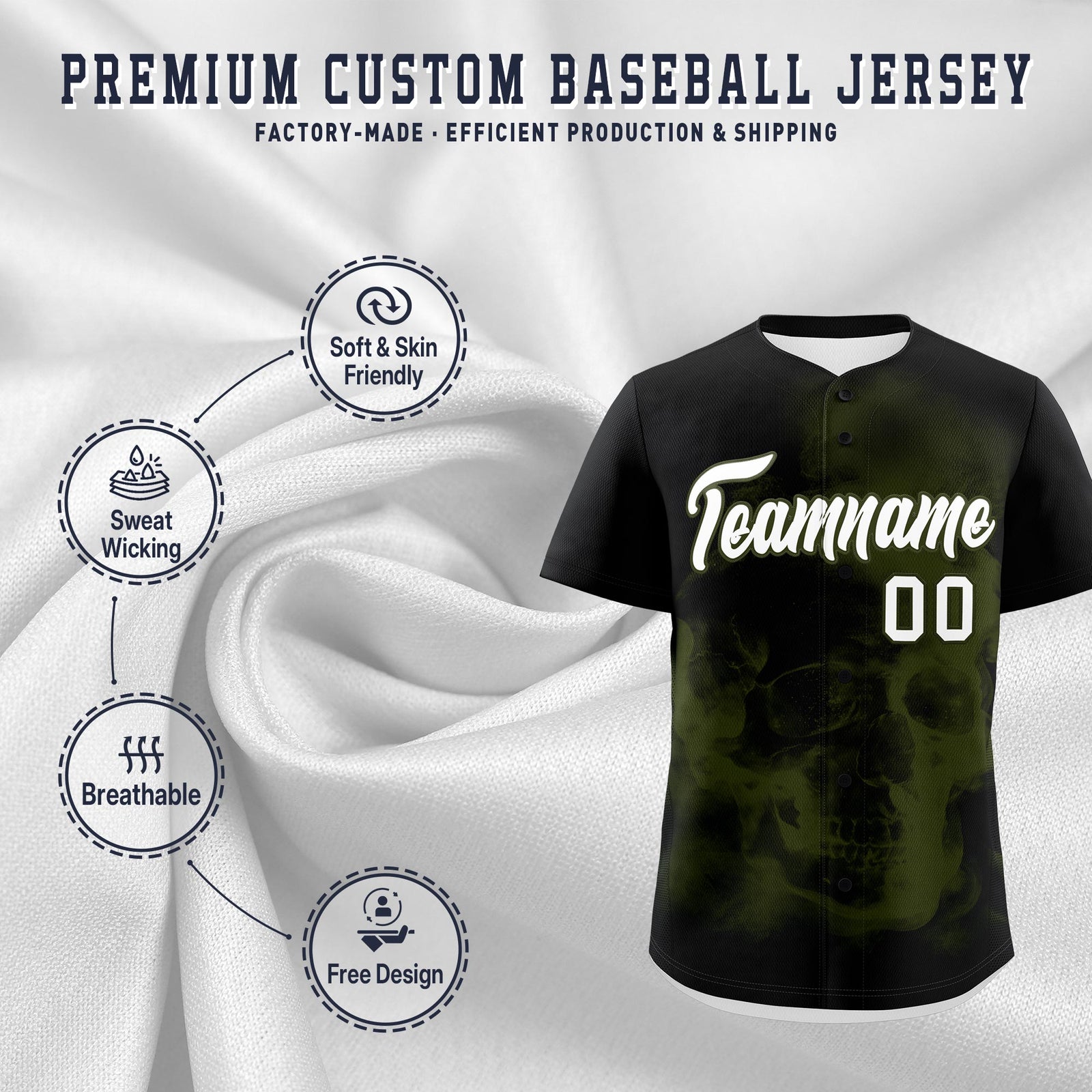 Custom Black Olive White skeleton Graffiti Pattern Lightweight Baseball Jersey| KXKSHOP