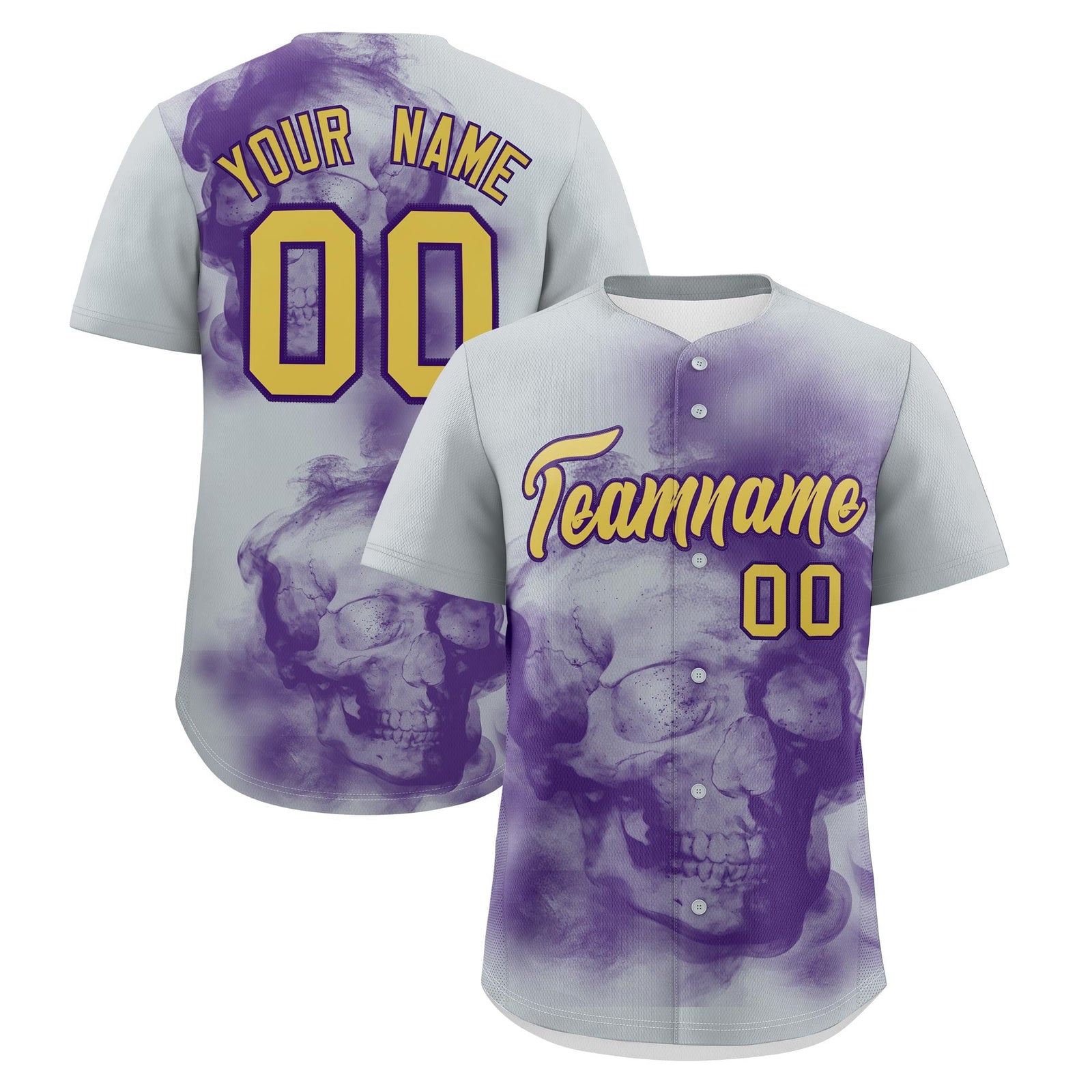 Custom Silver Purple Old Gold skeleton Graffiti Pattern Lightweight Baseball Jersey| KXKSHOP