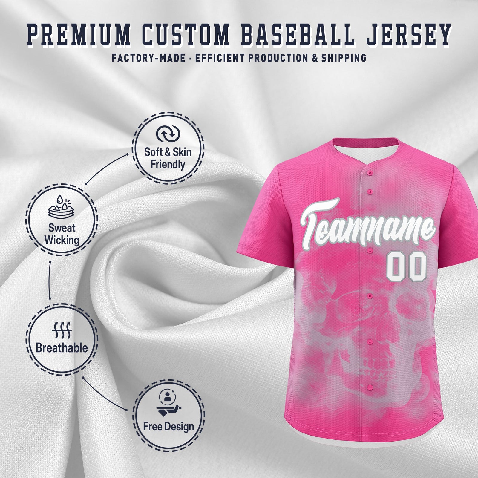 Custom Pink Silver White skeleton Graffiti Pattern Quick Dry Baseball Jersey| KXKSHOP