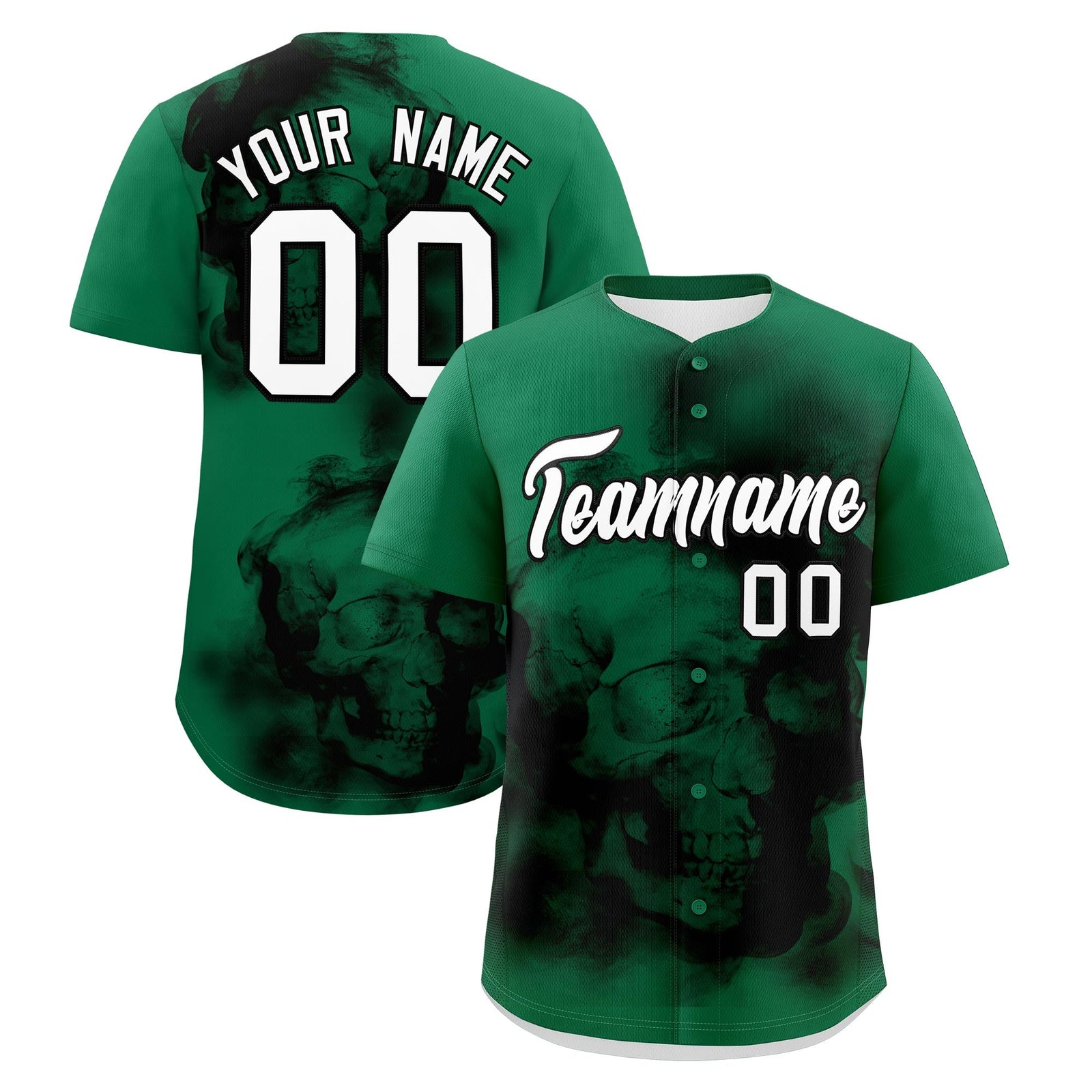 Custom Kelly Green Black White skeleton Graffiti Pattern Lightweight Baseball Jersey| KXKSHOP