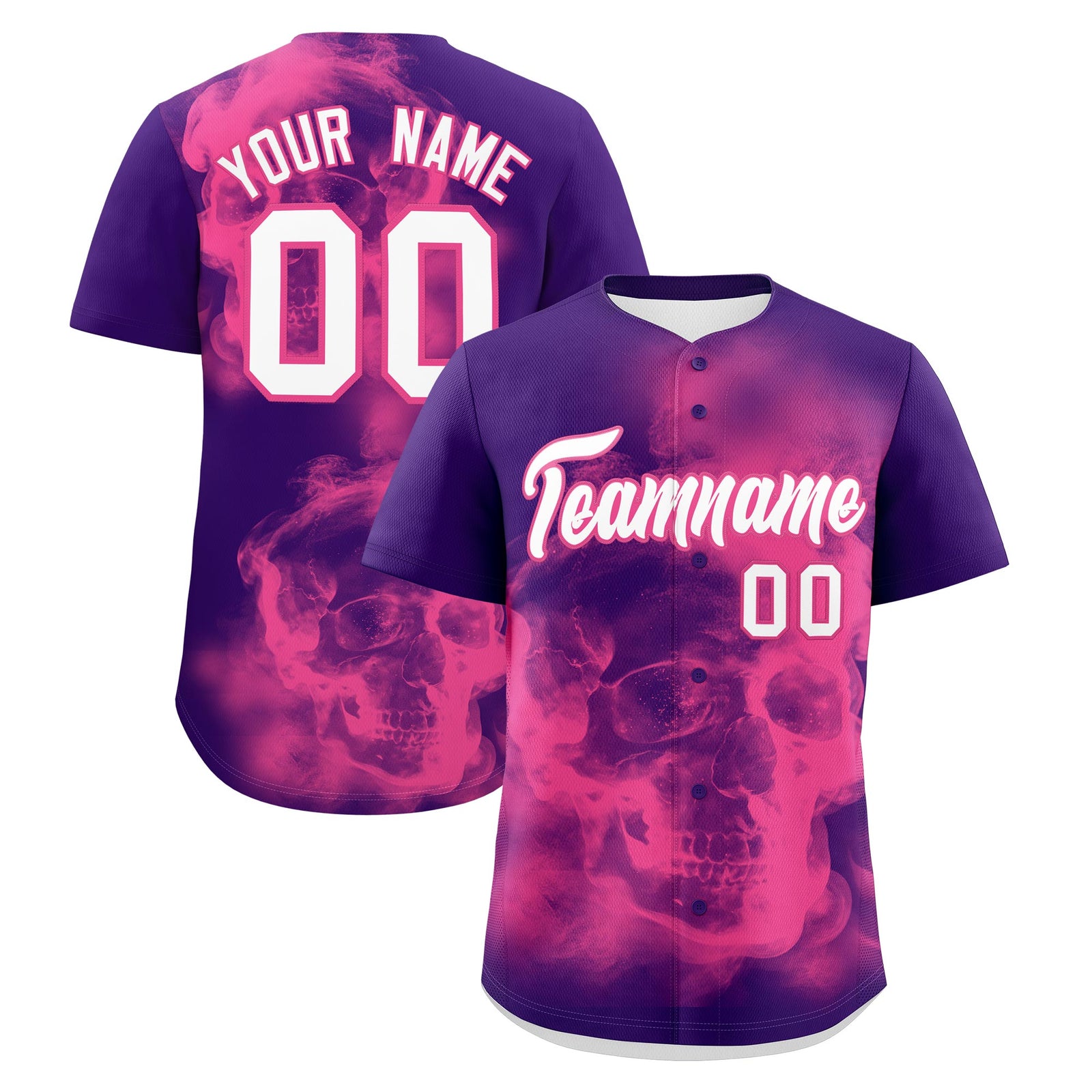 Custom Purple Pink White skeleton Graffiti Pattern Quick Dry Baseball Jersey| KXKSHOP