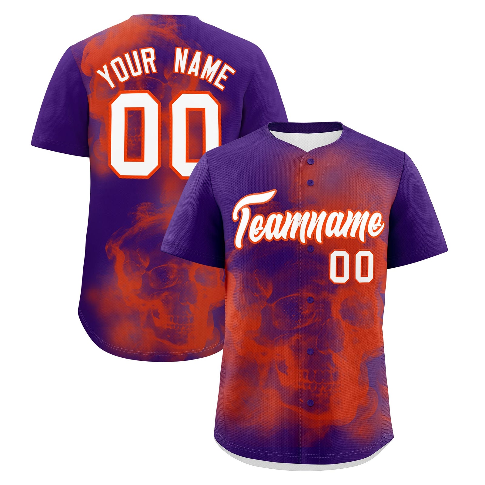 Custom Purple Orange White skeleton Graffiti Pattern Lightweight Baseball Jersey| KXKSHOP