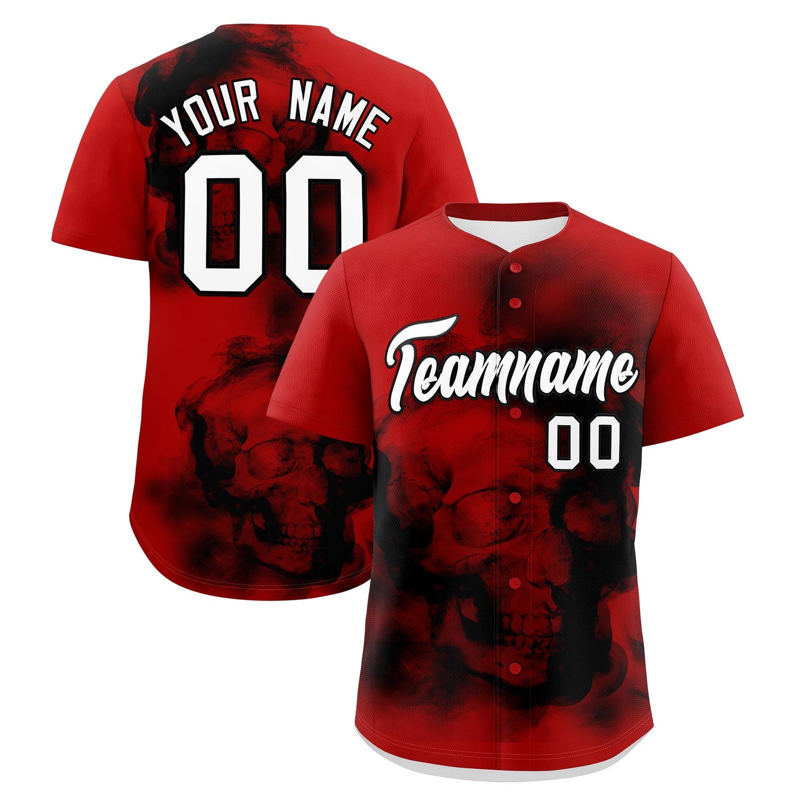 Custom Red Black White skeleton Graffiti Pattern Quick Dry Baseball Jersey| KXKSHOP