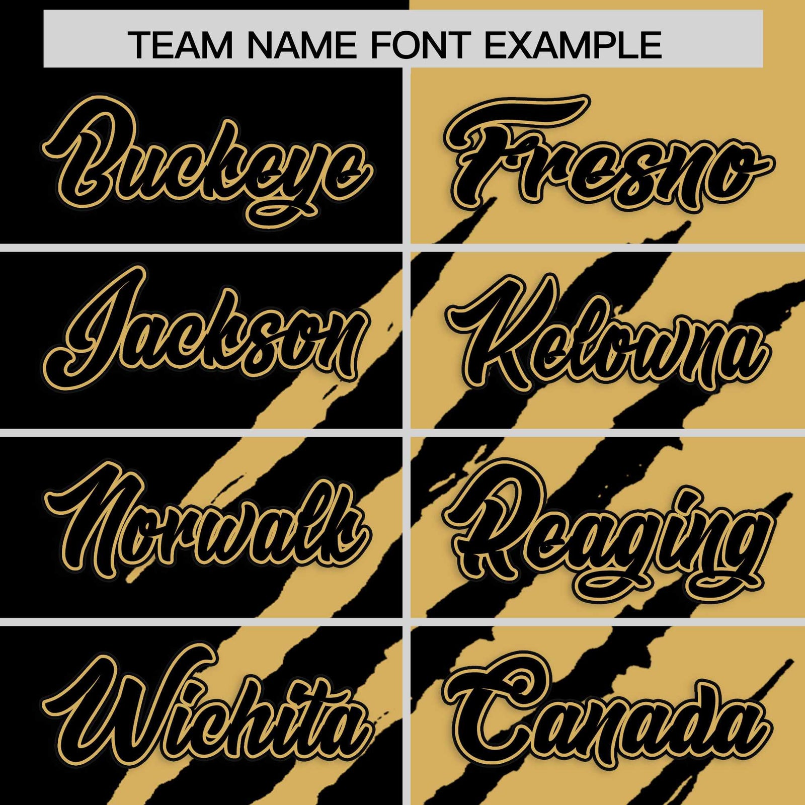 Custom Black Old Gold Split Tiger Claw Scratch Pattern Baseball Jersey