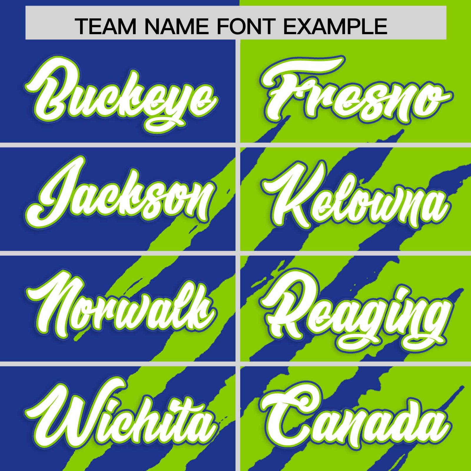 Custom Royal Blue Neon Green Split Tiger Claw Scratch Pattern Baseball Jersey