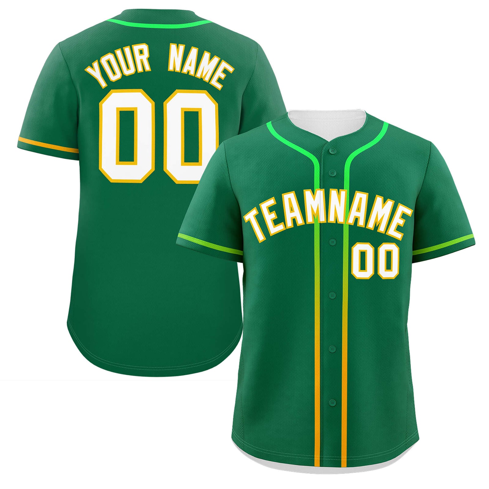 Custom Kelly Green White Personalized Gradient Ribbed Design Authentic Baseball Jersey