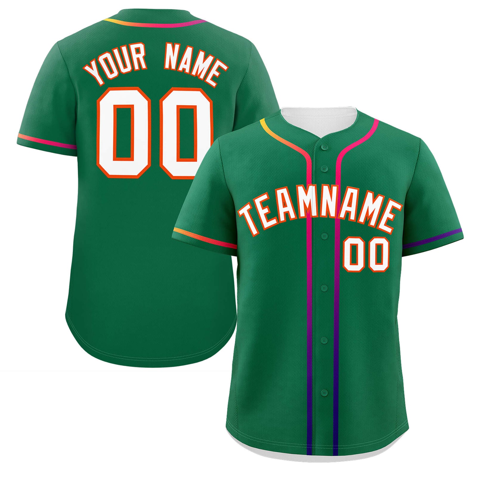 Custom Kelly Green White Personalized Gradient Ribbed Design Authentic Baseball Jersey