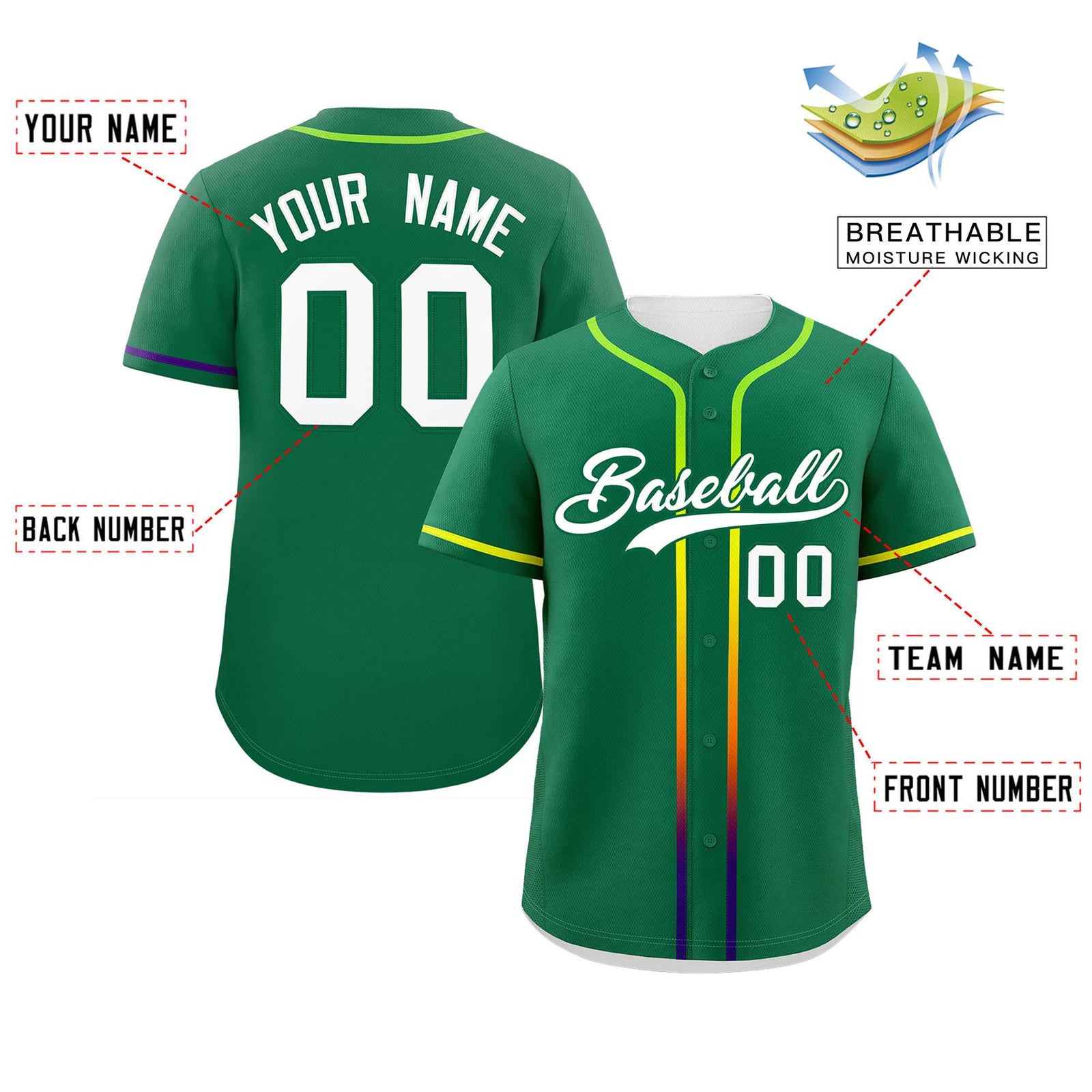 Custom Kelly Green White Personalized Gradient Ribbed Design Authentic Baseball Jersey