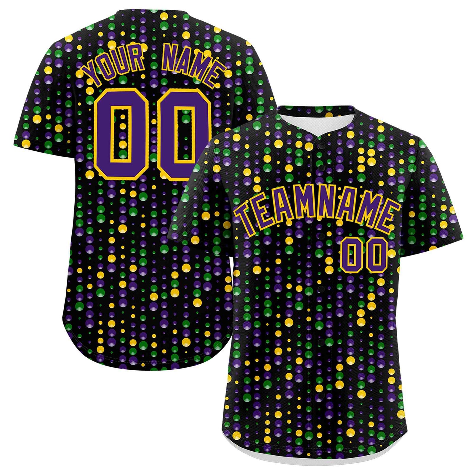 Custom Black Purple Gold Personalization Mardi Gras Authentic Baseball Jersey| KXKSHOP
