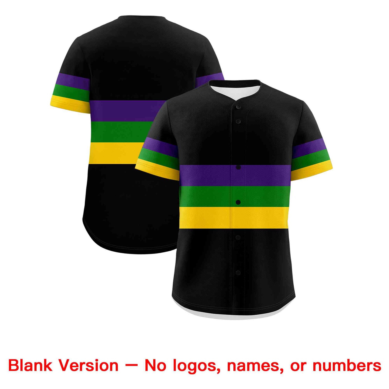 Custom Black Purple Kelly Green Gold Personalization Mardi Gras Authentic Baseball Jersey| KXKSHOP