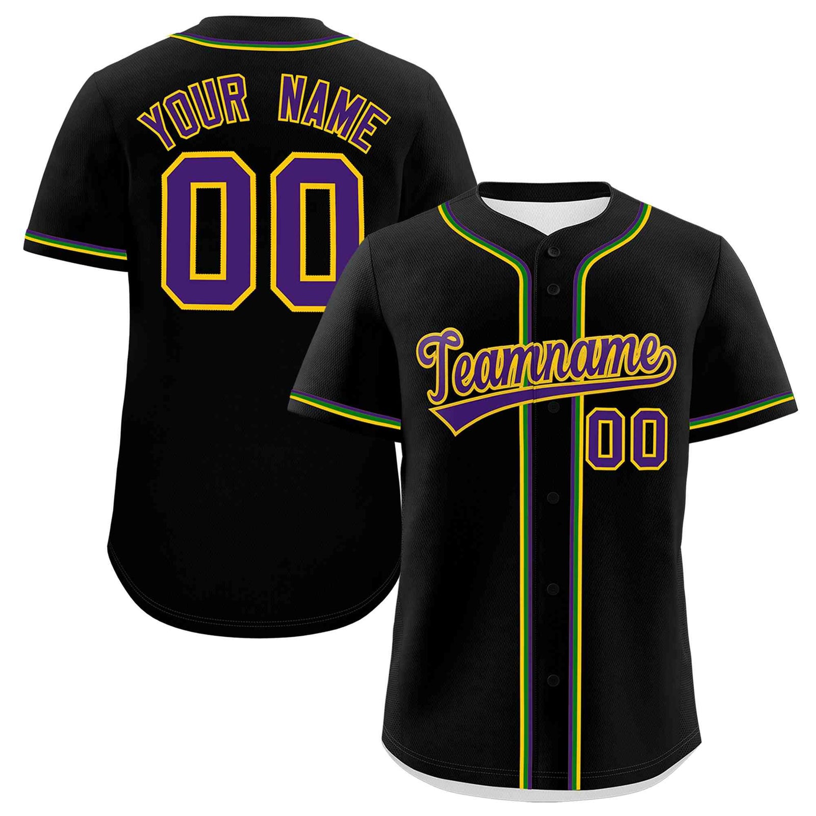 Custom Black Purple Gold Kelly Green Personalization Mardi Gras Authentic Baseball Jersey| KXKSHOP