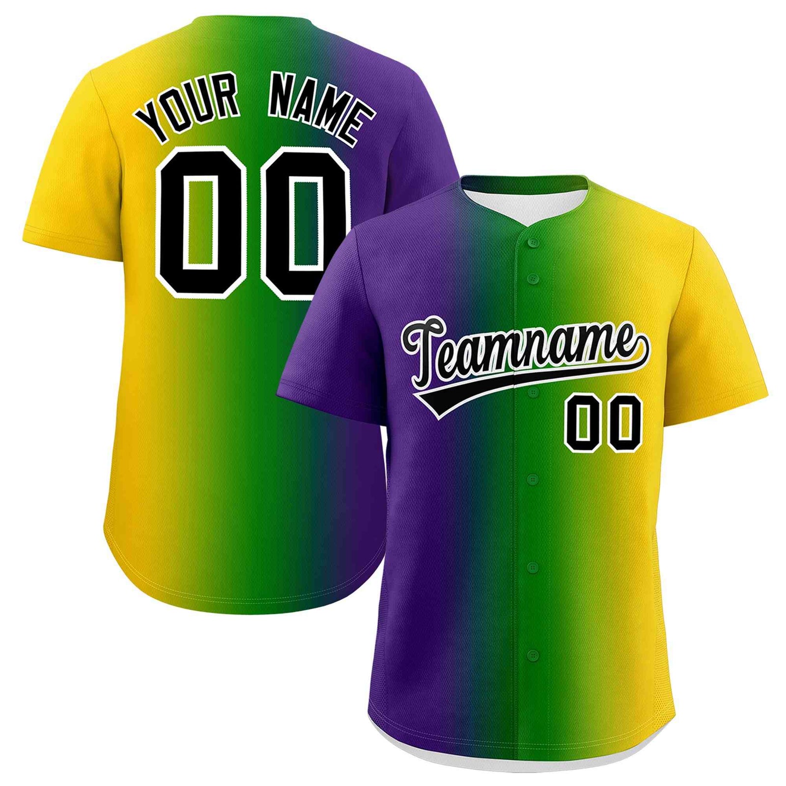 Custom Purple Gold Personalization Mardi Gras Authentic Baseball Jersey| KXKSHOP