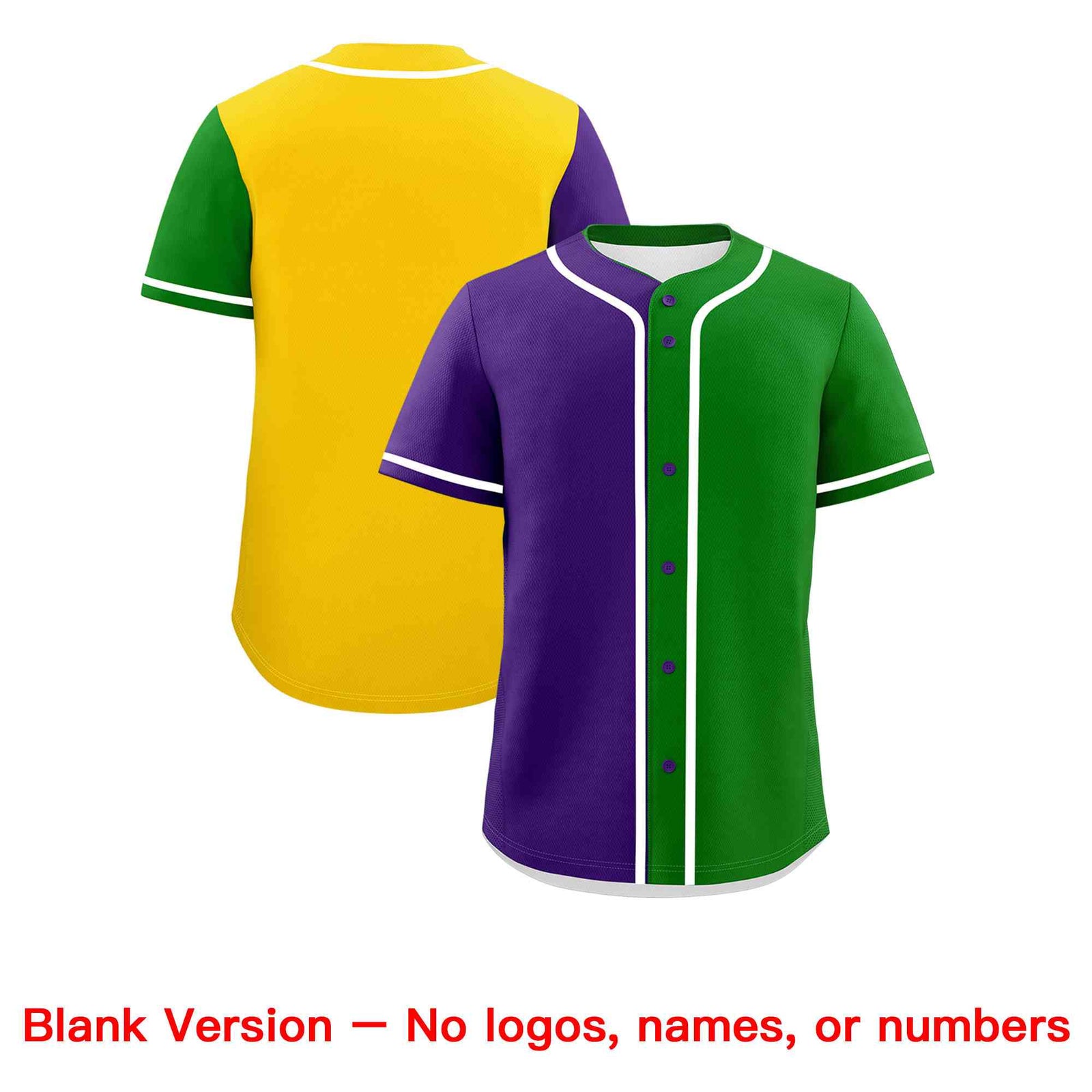 Custom Purple Kelly Green Gold Personalization Split Mardi Gras Authentic Baseball Jersey| KXKSHOP