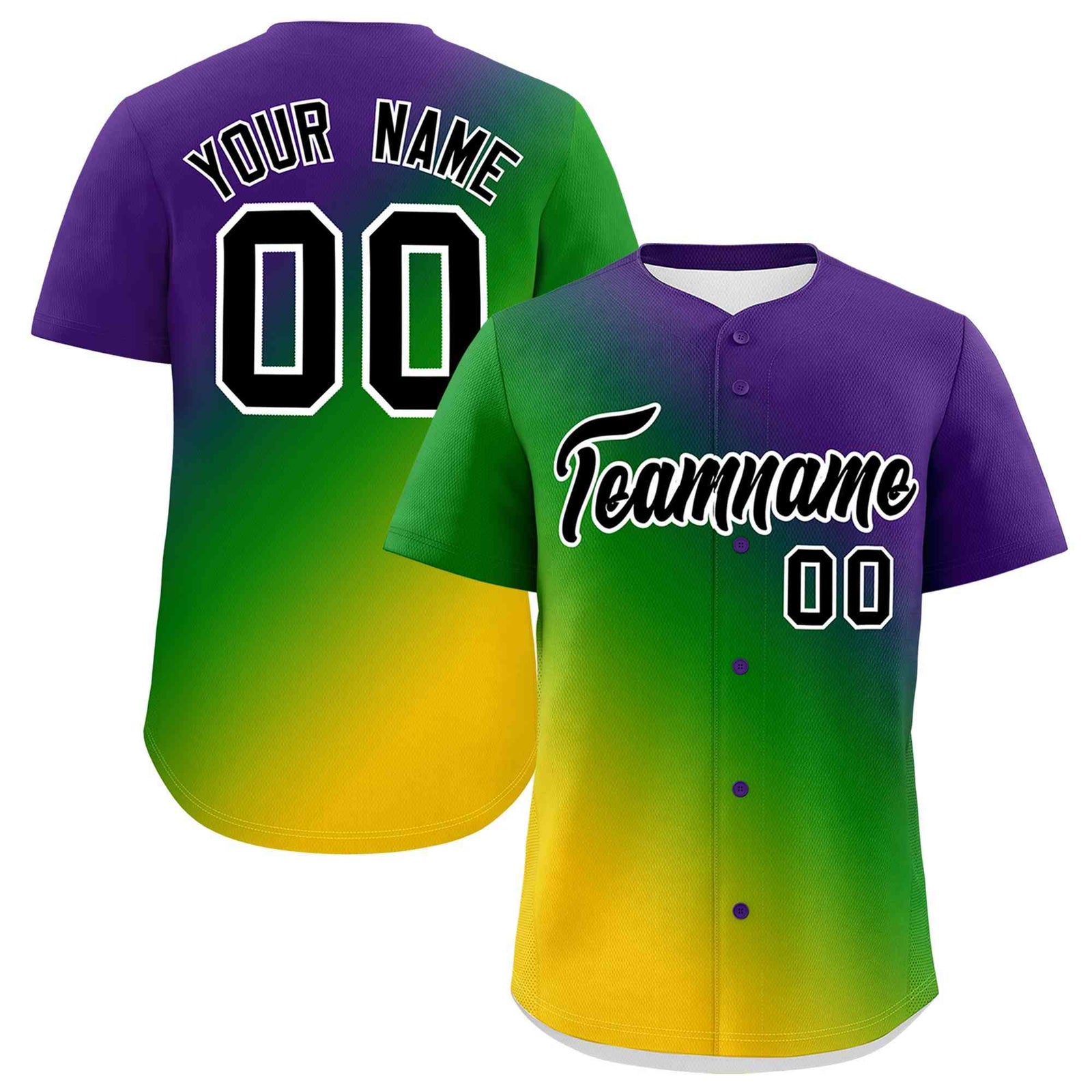 Custom Purple Kelly Green Personalization Mardi Gras Authentic Baseball Jersey| KXKSHOP