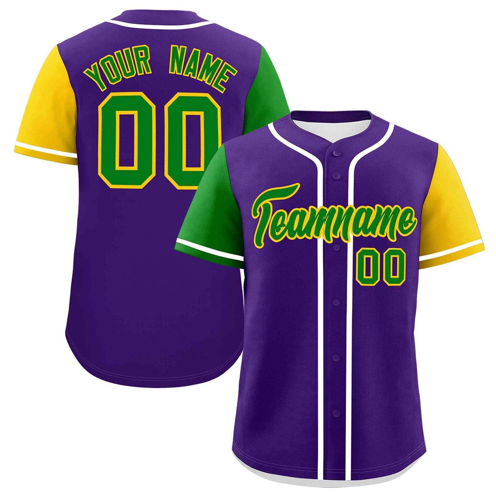 Custom Purple Kelly Green Gold Personalization Mardi Gras Authentic Baseball Jersey| KXKSHOP