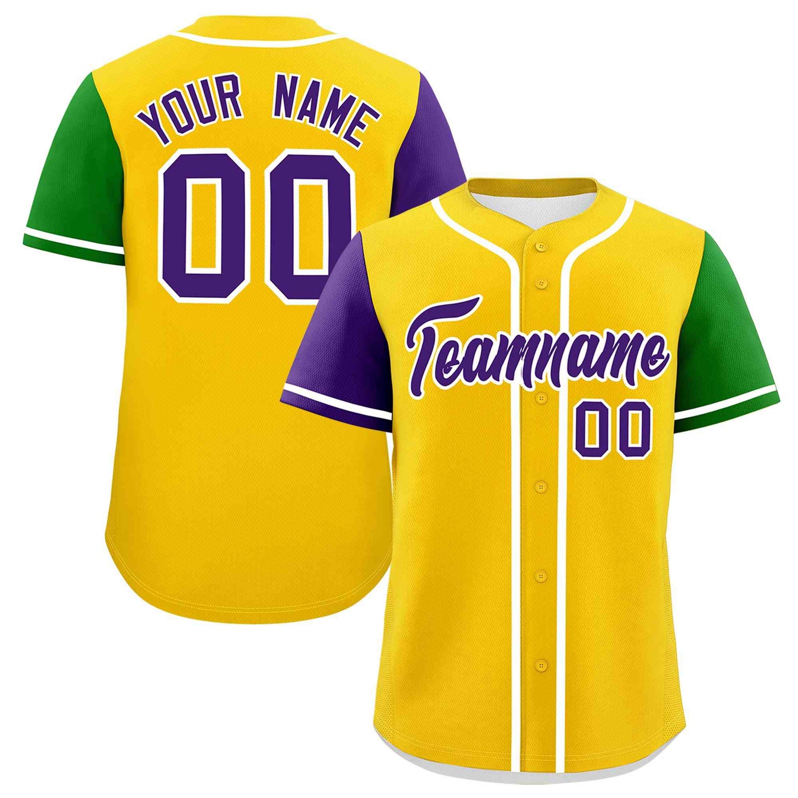 Custom Gold Purple Personalization Mardi Gras Authentic Baseball Jersey| KXKSHOP