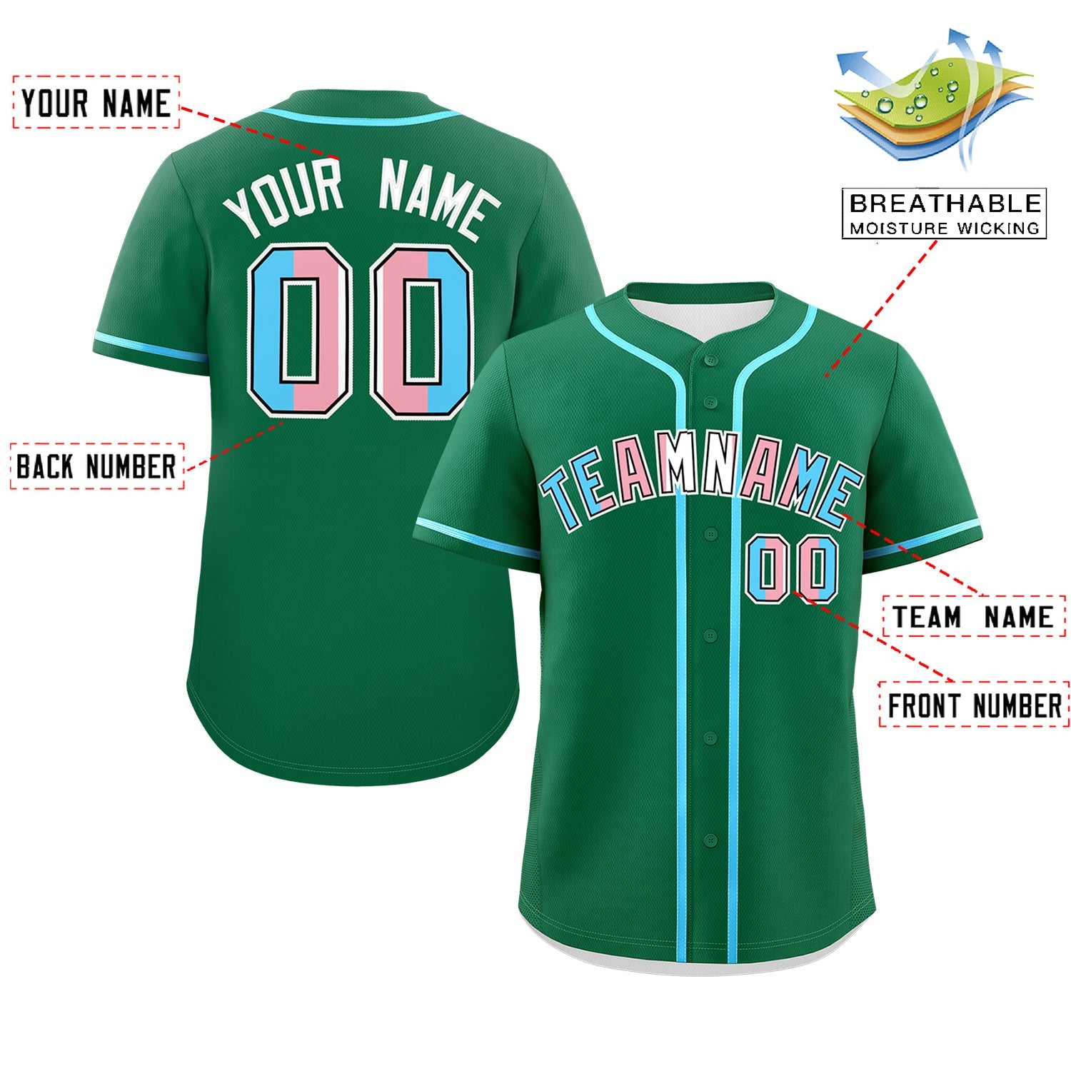Custom Kelly Green Powder Blue Transgender For Pride Month Classic Style Baseball Jersey| KXKSHOP