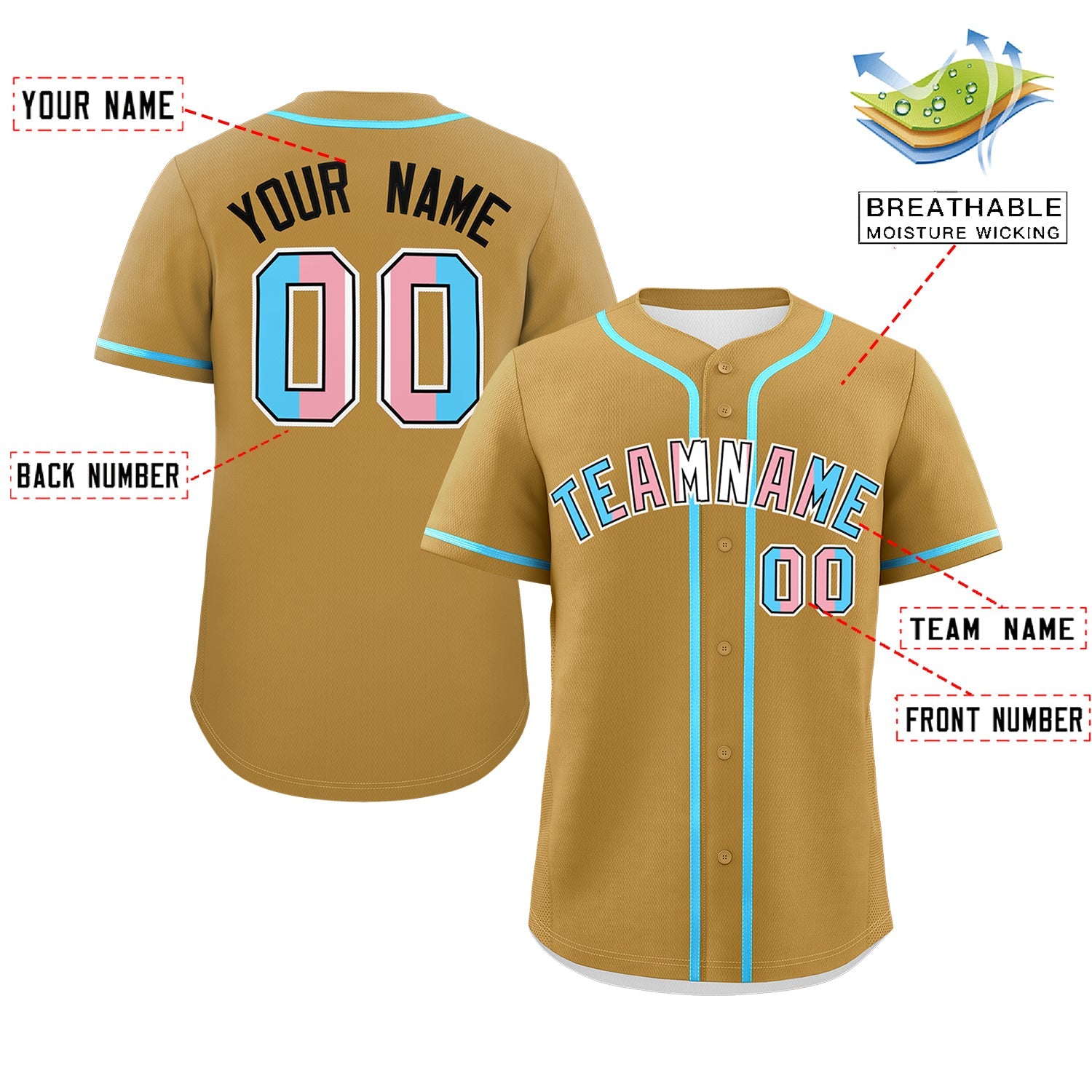 Custom Old Gold Powder Blue Transgender For Pride Month Classic Style Baseball Jersey| KXKSHOP