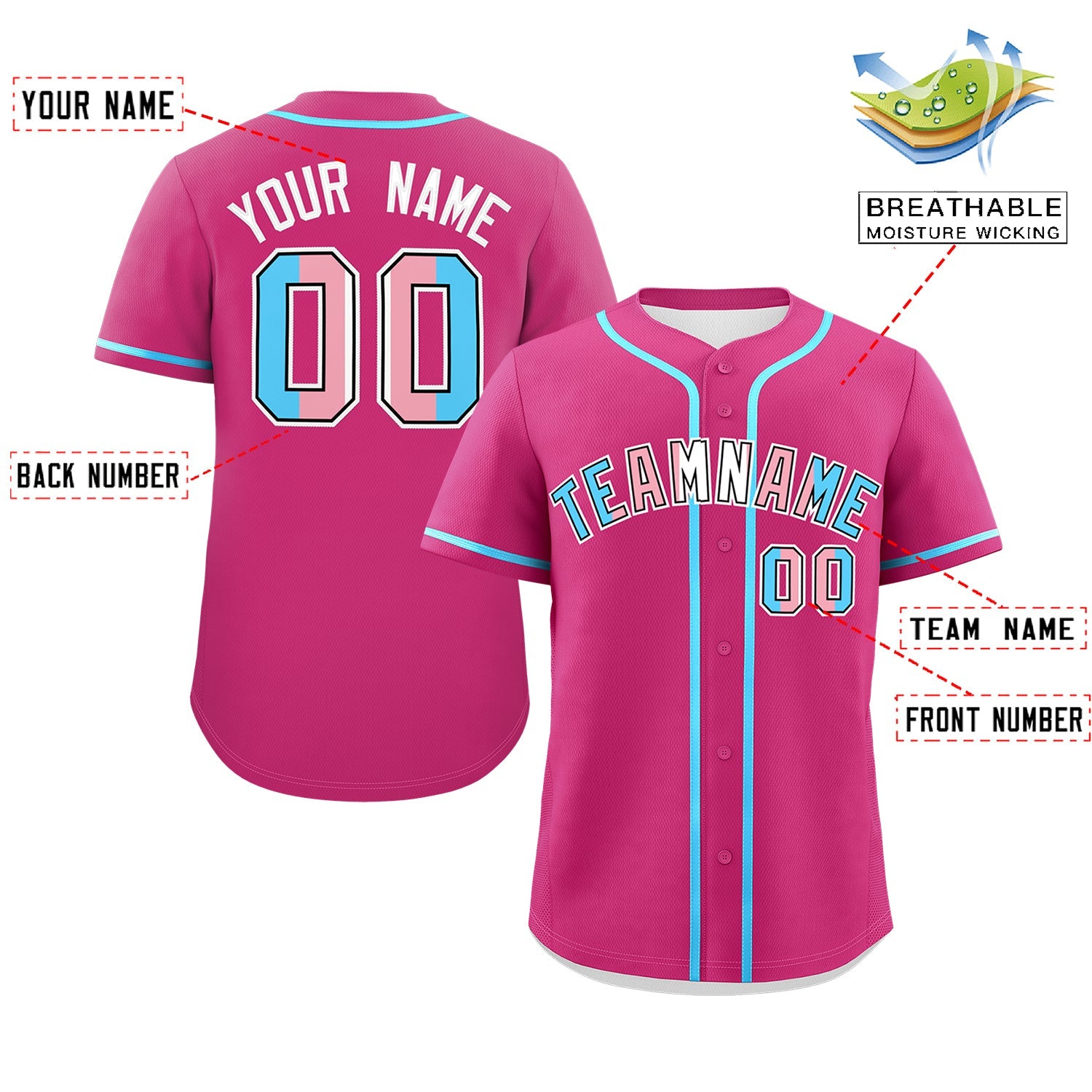 Custom Rose Red Powder Blue Transgender For Pride Month Classic Style Baseball Jersey| KXKSHOP
