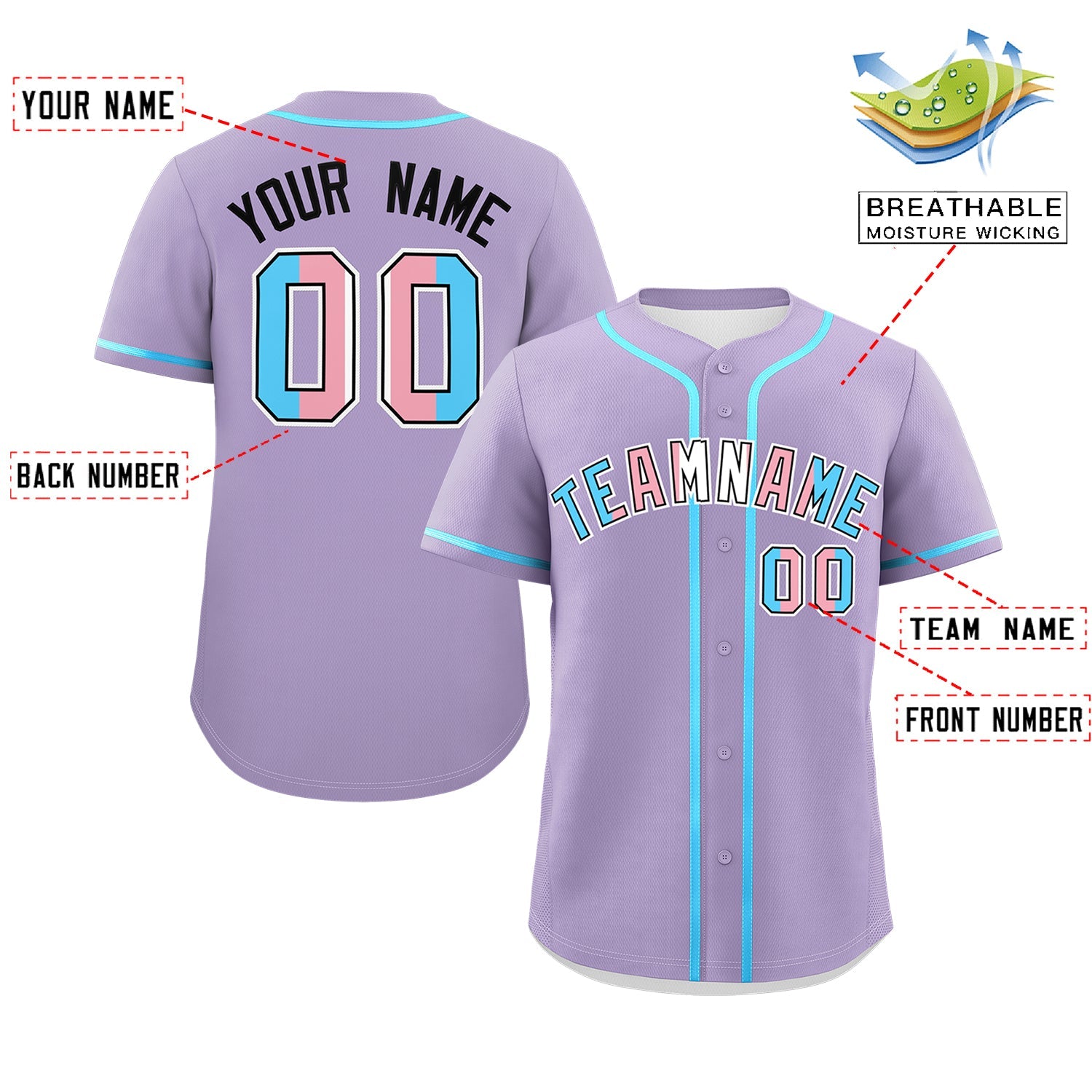 Custom Light Purple Powder Blue Transgender For Pride Month Classic Style Baseball Jersey| KXKSHOP