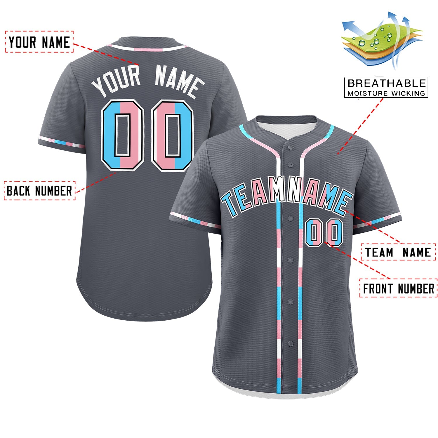Custom Dark Gray Transgender For Pride Month Classic Style Baseball Jersey| KXKSHOP