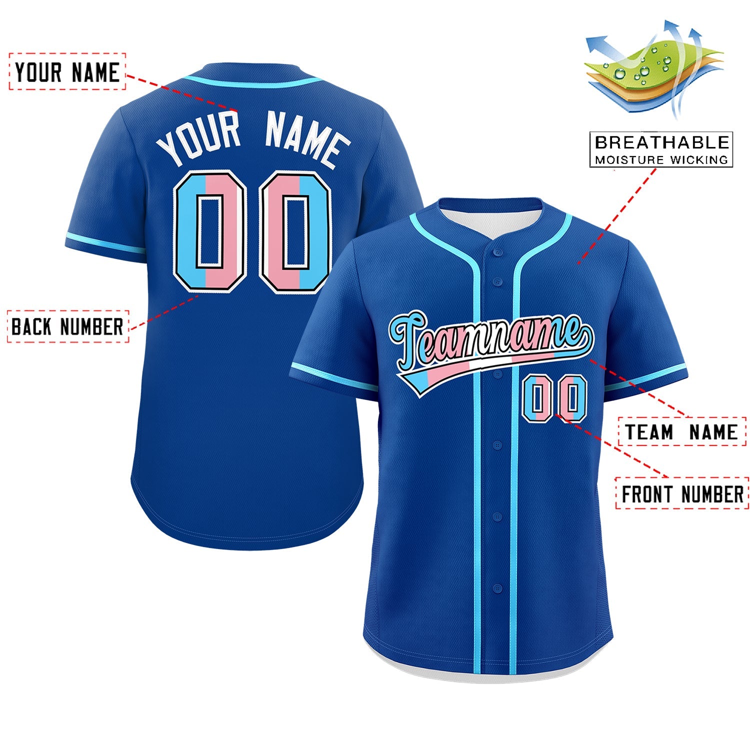 Custom Royal Blue Powder Blue Transgender For Pride Month Classic Style Baseball Jersey| KXKSHOP
