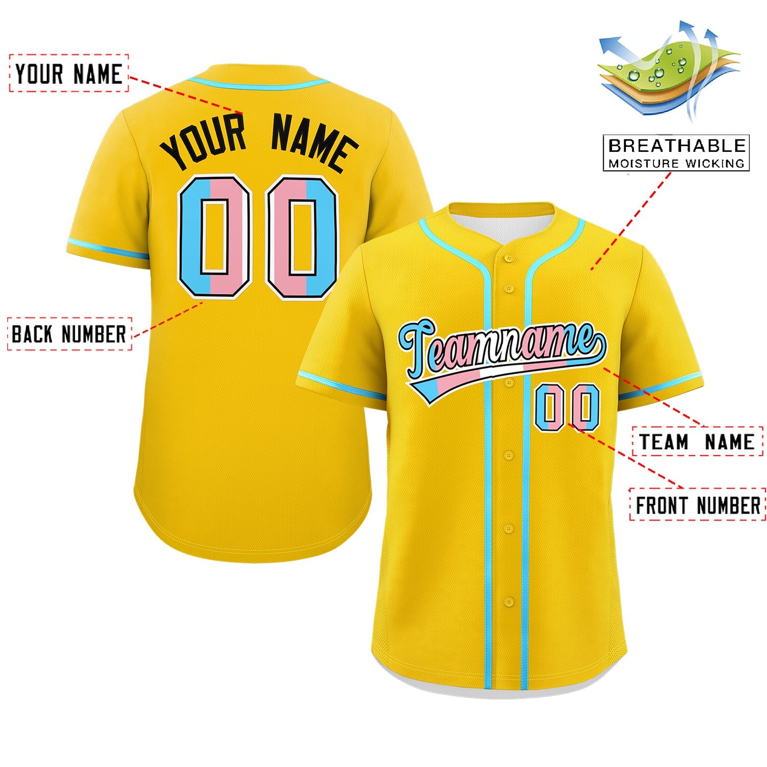 Custom Gold Powder Blue Transgender For Pride Month Classic Style Baseball Jersey| KXKSHOP