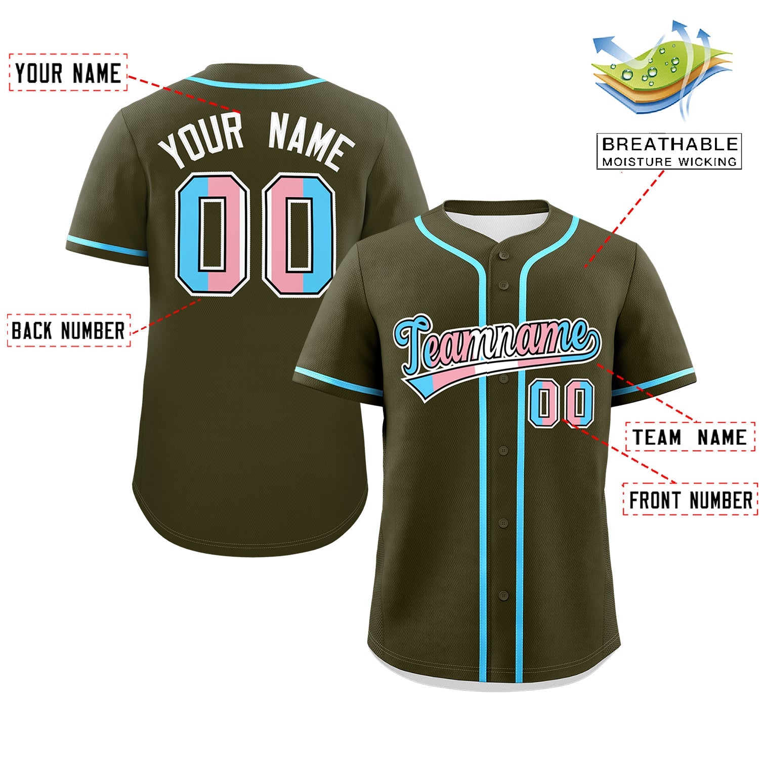Custom Olive Powder Blue Transgender For Pride Month Classic Style Baseball Jersey| KXKSHOP