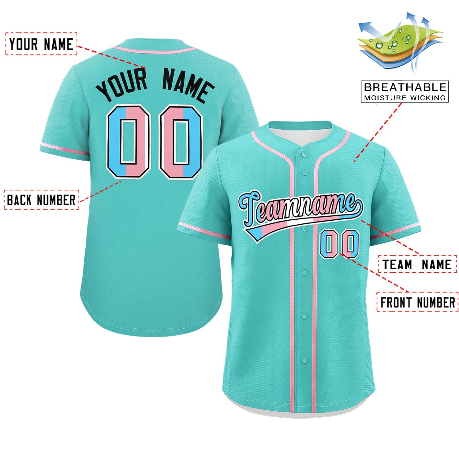 Custom Bright Green Powder Blue Transgender For Pride Month Classic Style Baseball Jersey| KXKSHOP