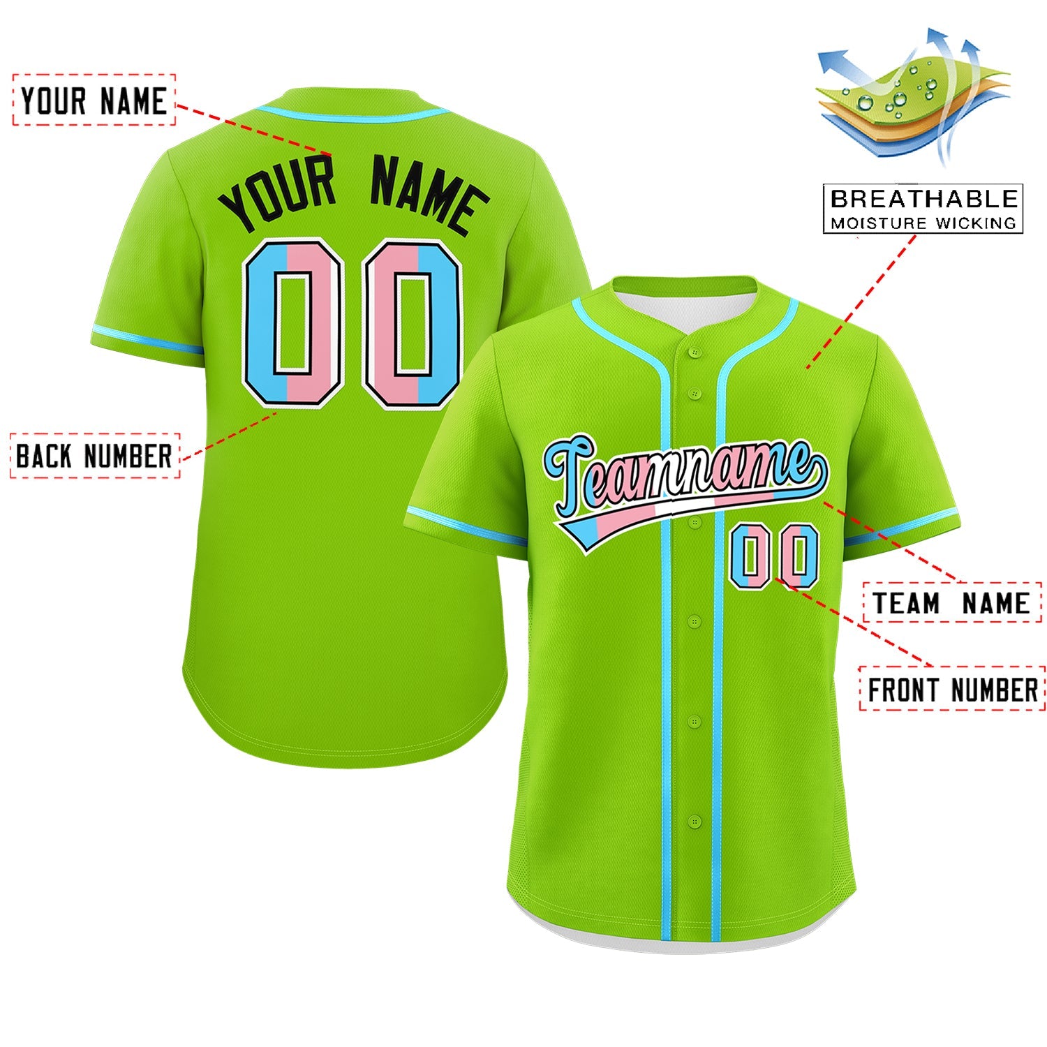 Custom Neon Green Powder Blue Transgender For Pride Month Classic Style Baseball Jersey| KXKSHOP