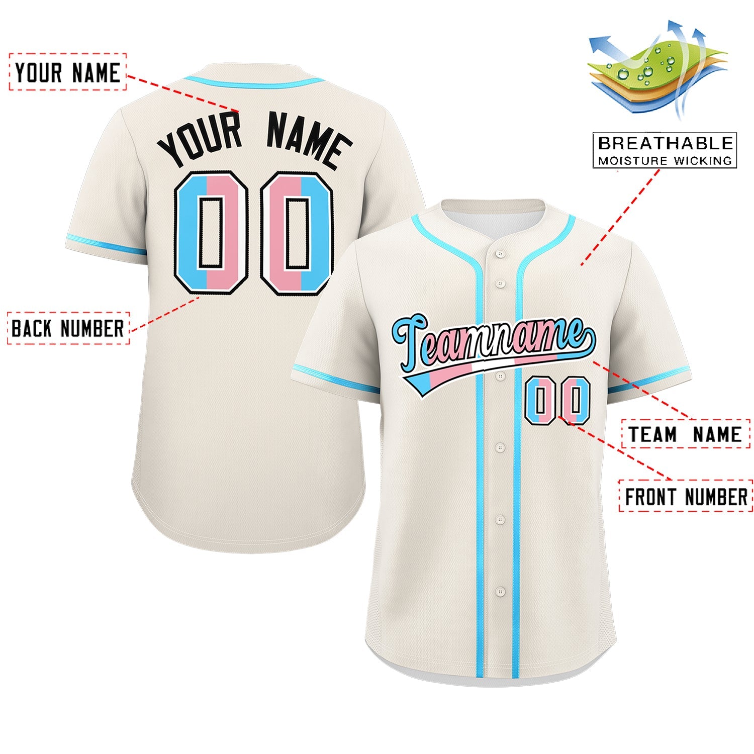 Custom Cream Powder Blue Transgender For Pride Month Classic Style Baseball Jersey| KXKSHOP