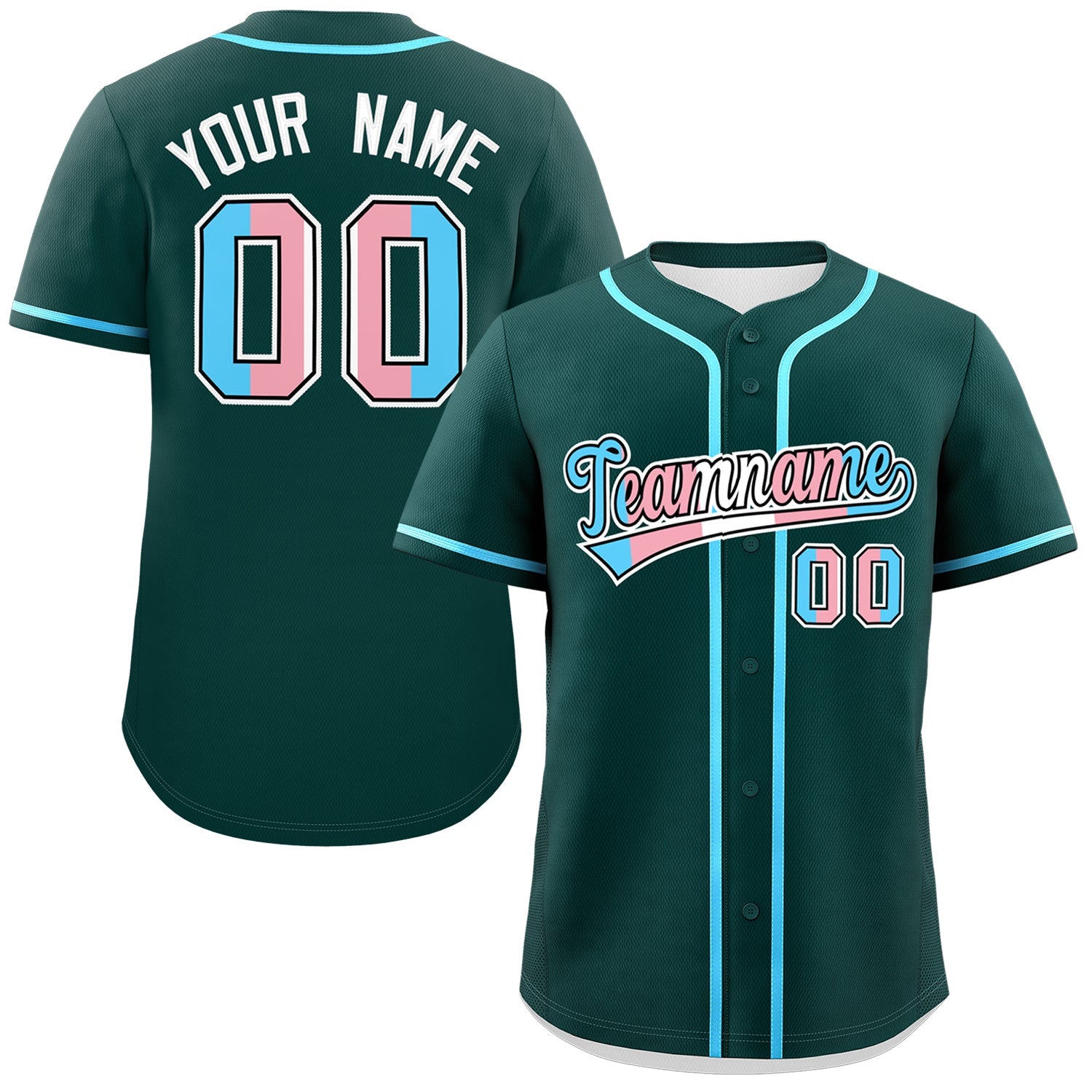 Custom Midnight Green Powder Blue Transgender For Pride Month Classic Style Baseball Jersey| KXKSHOP