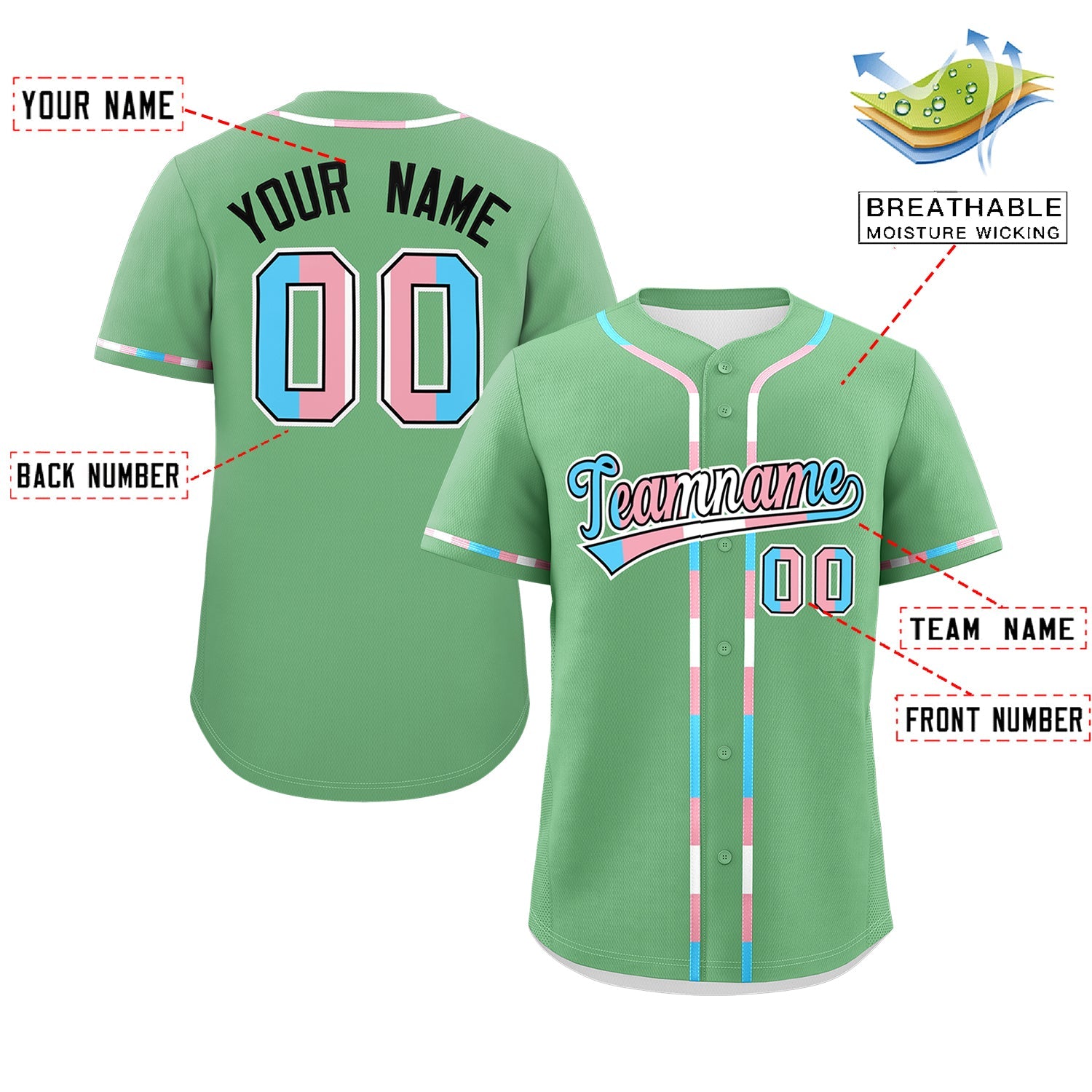 Custom Green Black Transgender For Pride Month Classic Style Baseball Jersey| KXKSHOP