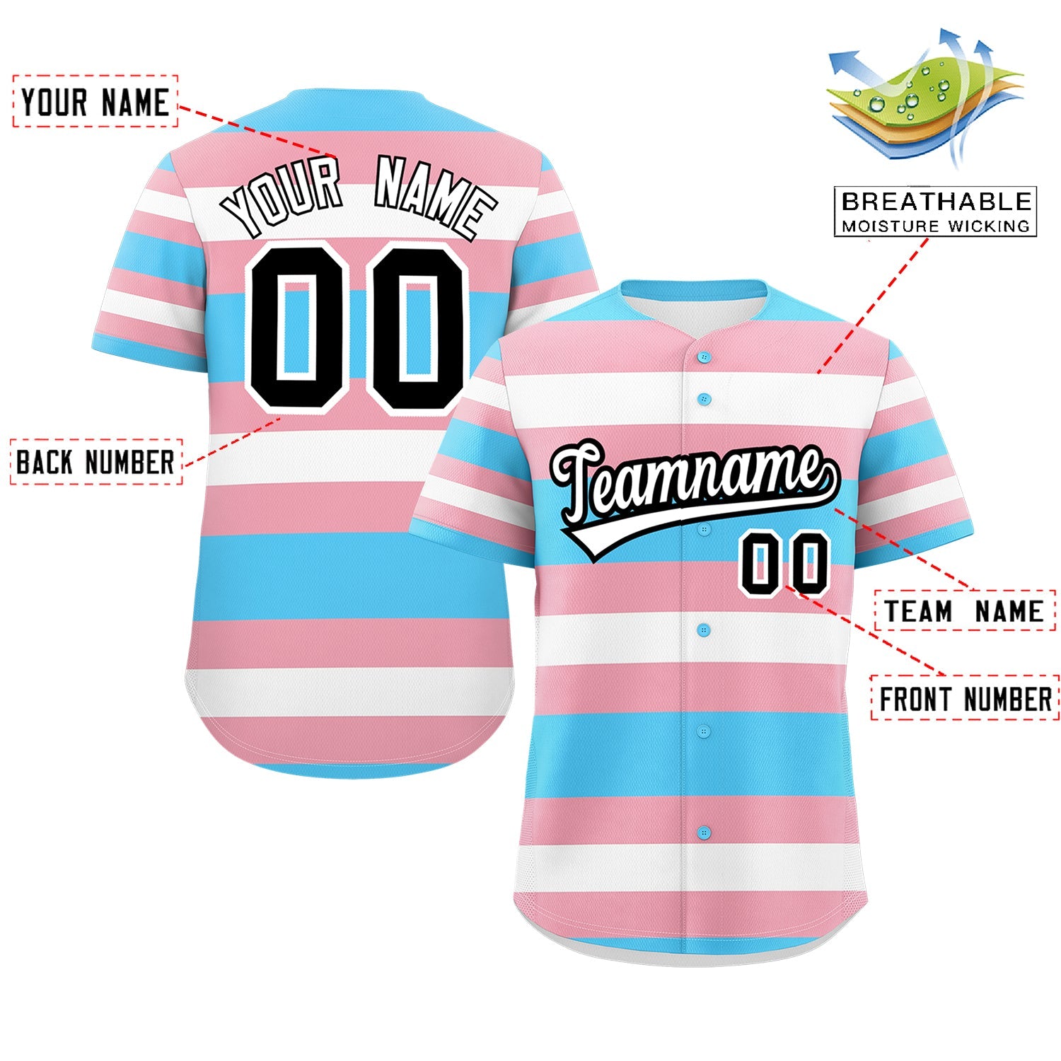 Custom Light Pink Blue Transgender For Pride Month Classic Style Baseball Jersey| KXKSHOP
