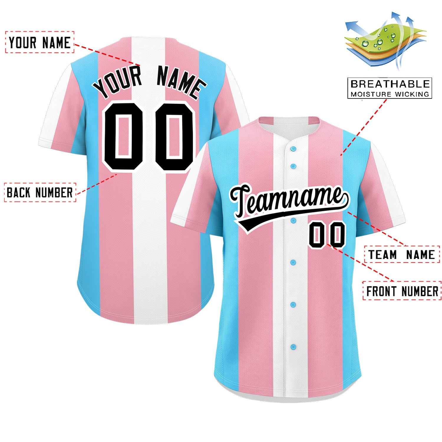 Custom White Light Pink Transgender For Pride Month Classic Style Baseball Jersey| KXKSHOP