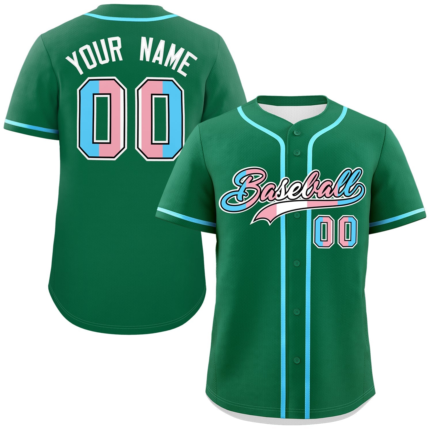 Custom Kelly Green Powder Blue Transgender For Pride Month Classic Style Baseball Jersey| KXKSHOP