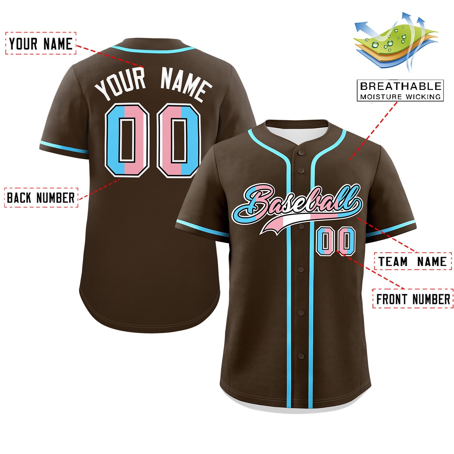 Custom Brown Powder Blue Transgender For Pride Month Classic Style Baseball Jersey| KXKSHOP