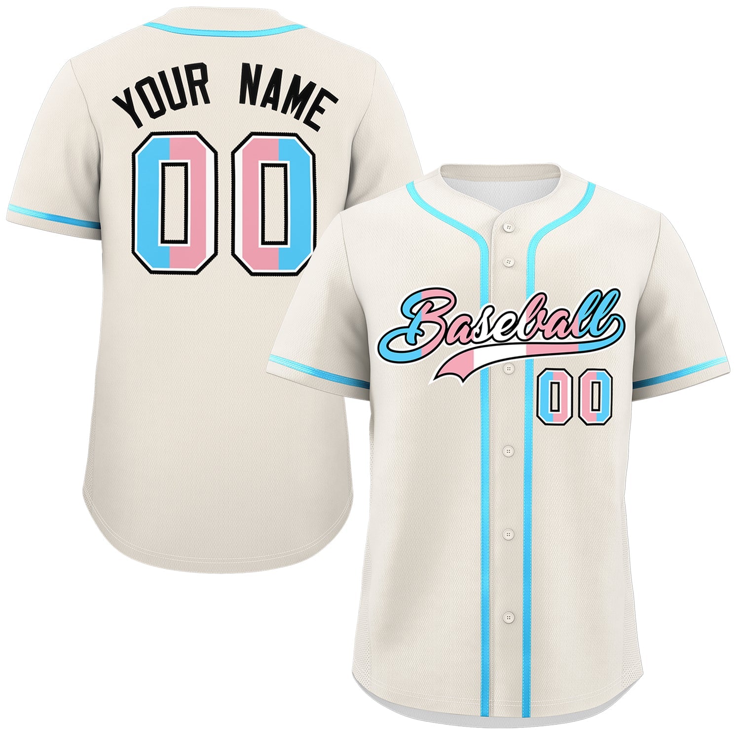 Custom Cream Powder Blue Transgender For Pride Month Classic Style Baseball Jersey| KXKSHOP