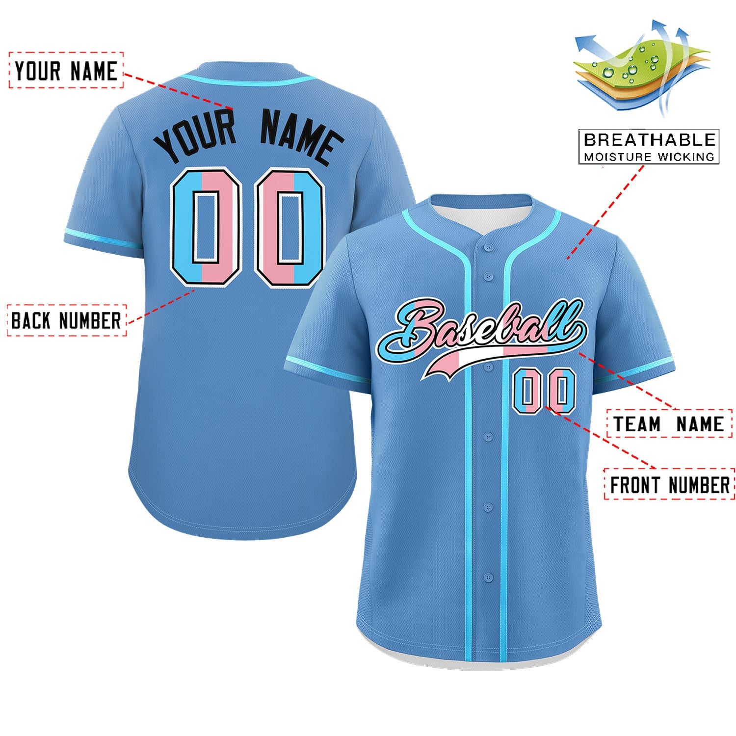 Custom Light Blue Powder Blue Transgender For Pride Month Classic Style Baseball Jersey| KXKSHOP