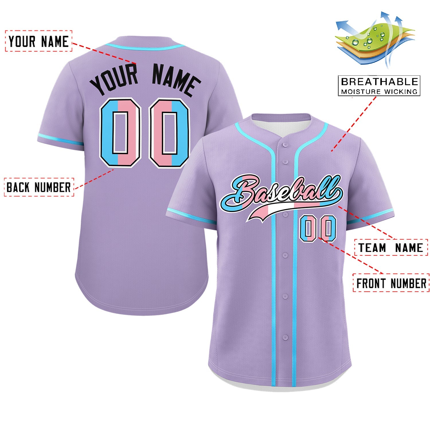 Custom Light Purple Powder Blue Transgender For Pride Month Classic Style Baseball Jersey| KXKSHOP