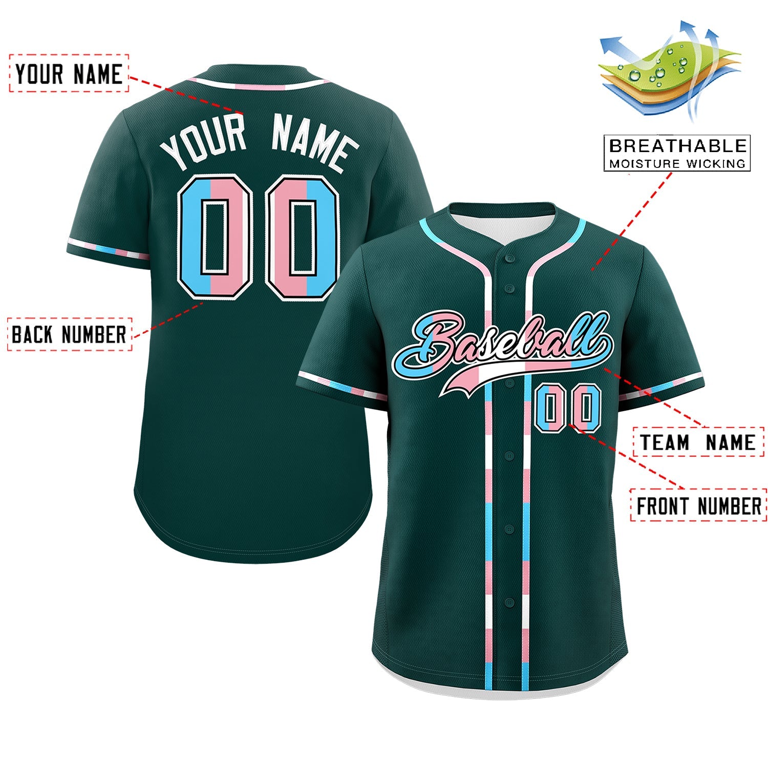 Custom Midnight Green Transgender For Pride Month Classic Style Baseball Jersey| KXKSHOP