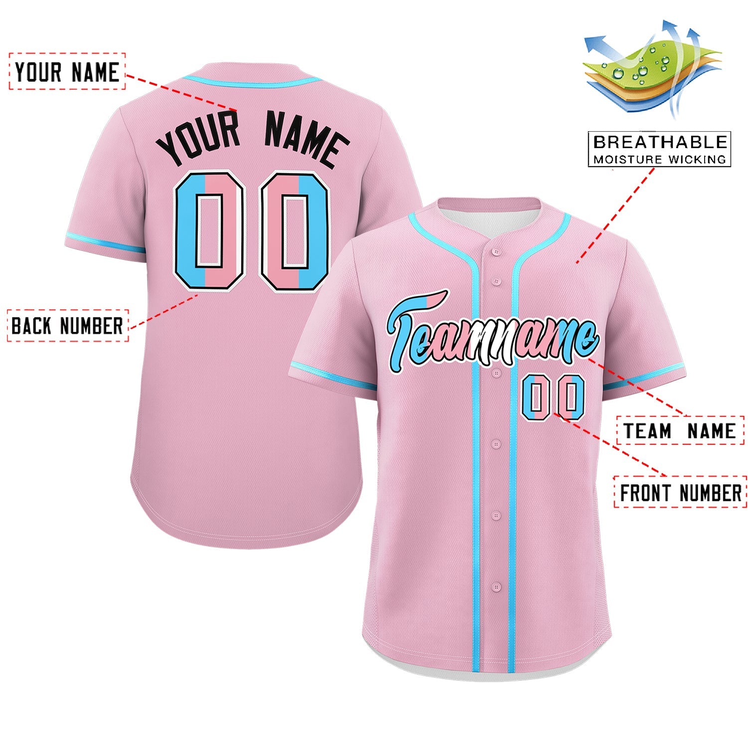 Custom Light Pink Powder Blue Transgender For Pride Month Classic Style Baseball Jersey| KXKSHOP