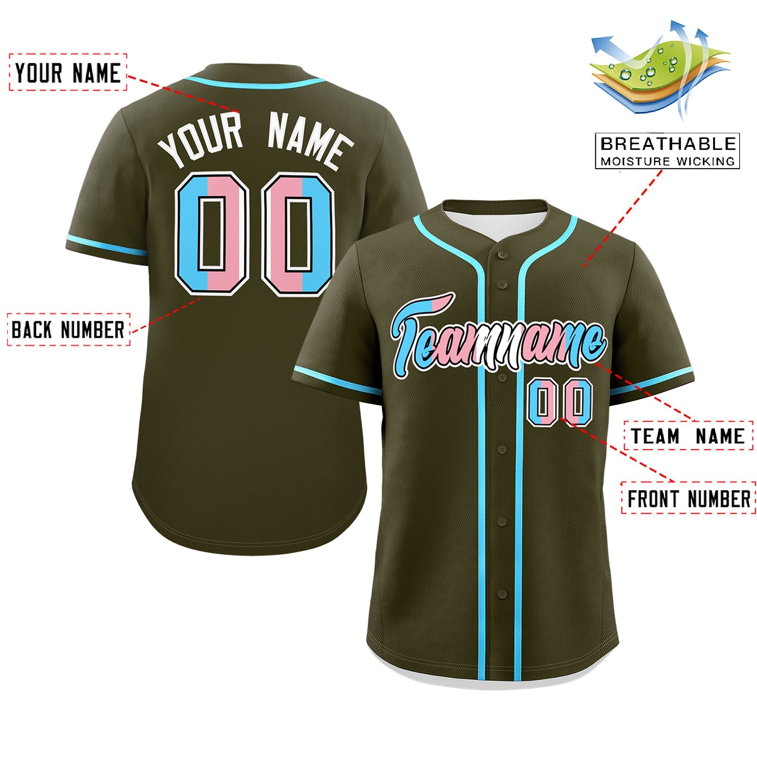 Custom Olive Powder Blue Transgender For Pride Month Classic Style Baseball Jersey| KXKSHOP