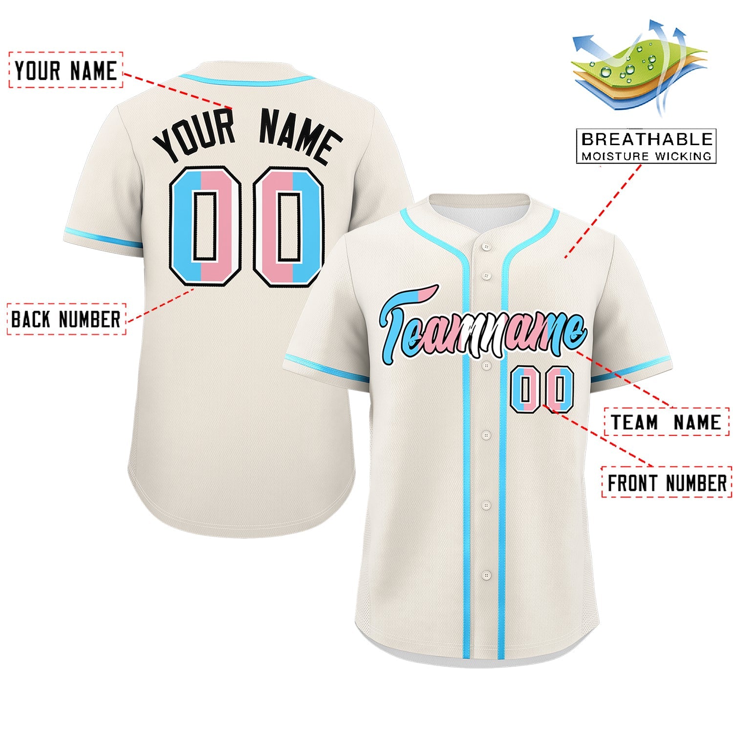 Custom Cream Powder Blue Transgender For Pride Month Classic Style Baseball Jersey| KXKSHOP