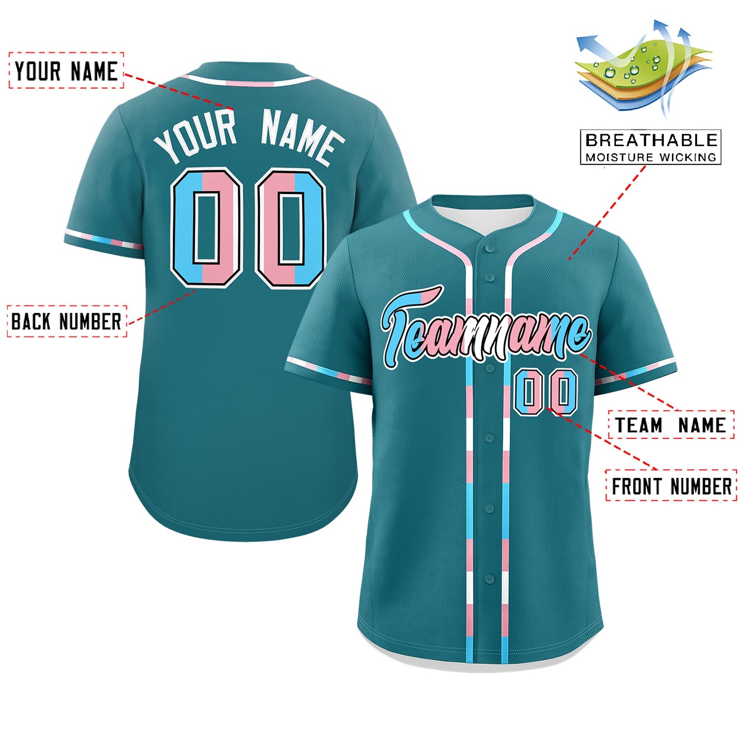 Custom Teal Transgender For Pride Month Classic Style Baseball Jersey| KXKSHOP