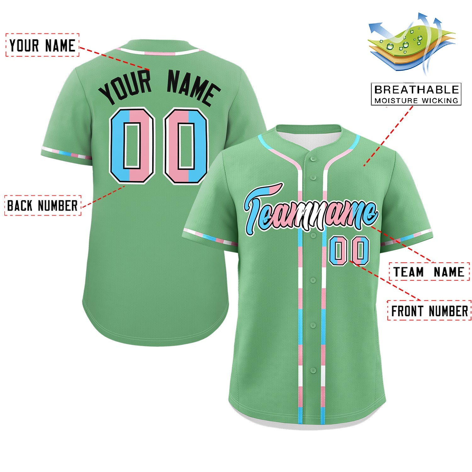 Custom Green Black Transgender For Pride Month Classic Style Baseball Jersey| KXKSHOP