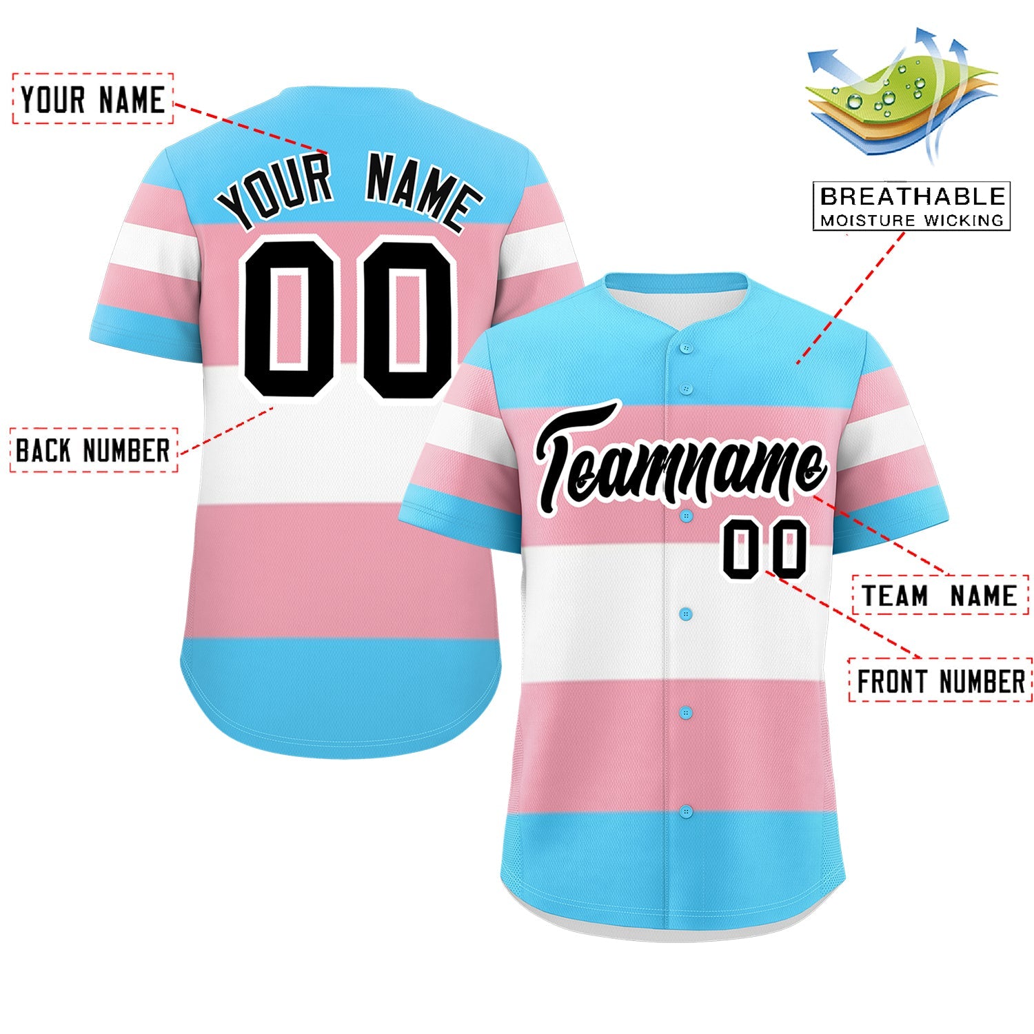 Custom Blue Light Pink Transgender For Pride Month Classic Style Baseball Jersey| KXKSHOP