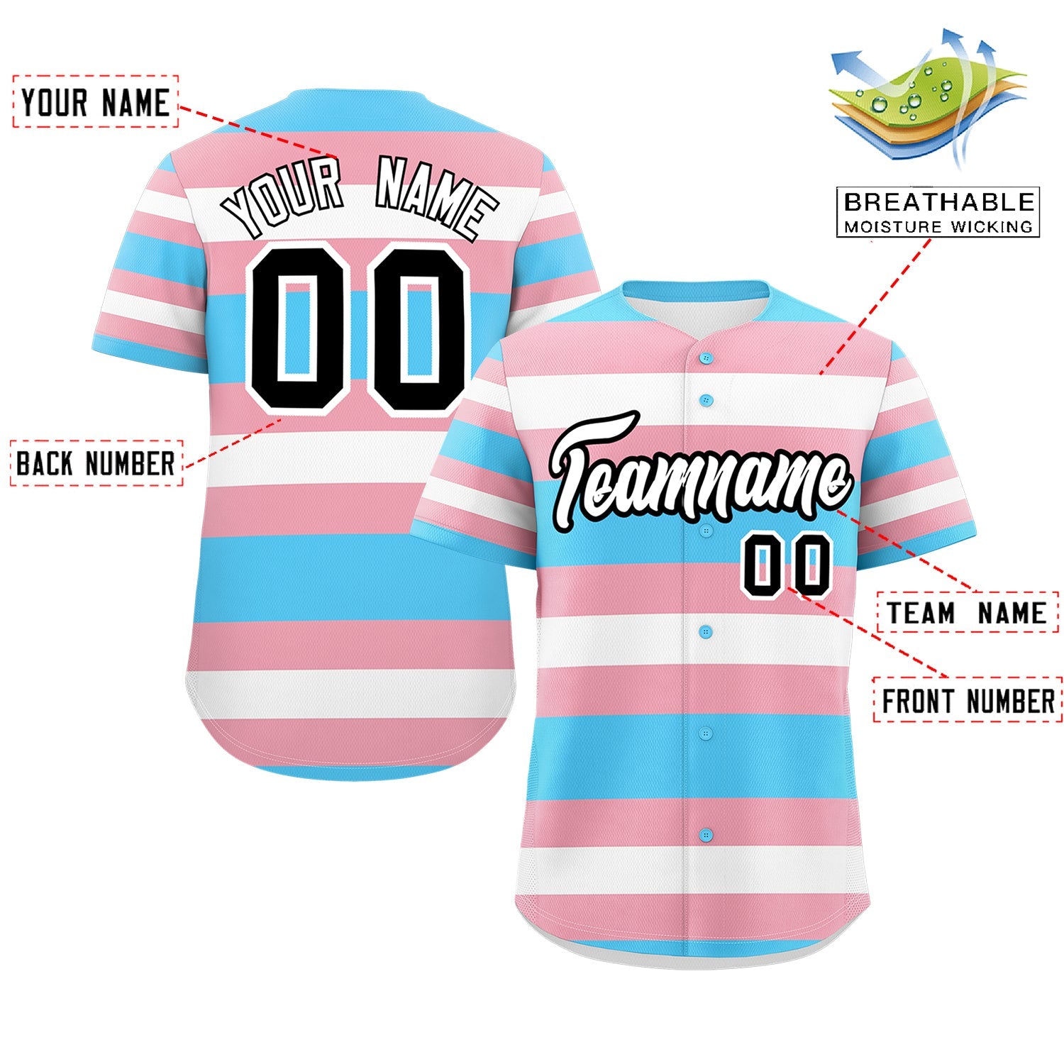 Custom Light Pink Blue Transgender For Pride Month Classic Style Baseball Jersey| KXKSHOP