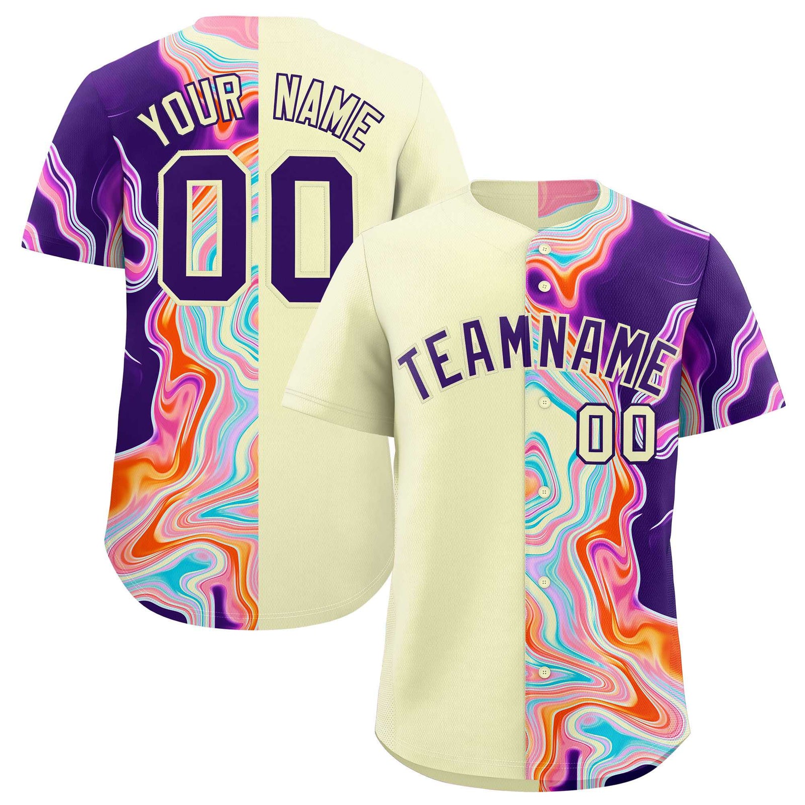 Custom Cream Split Fashion Fluid Pattern Authentic Baseball Jersey