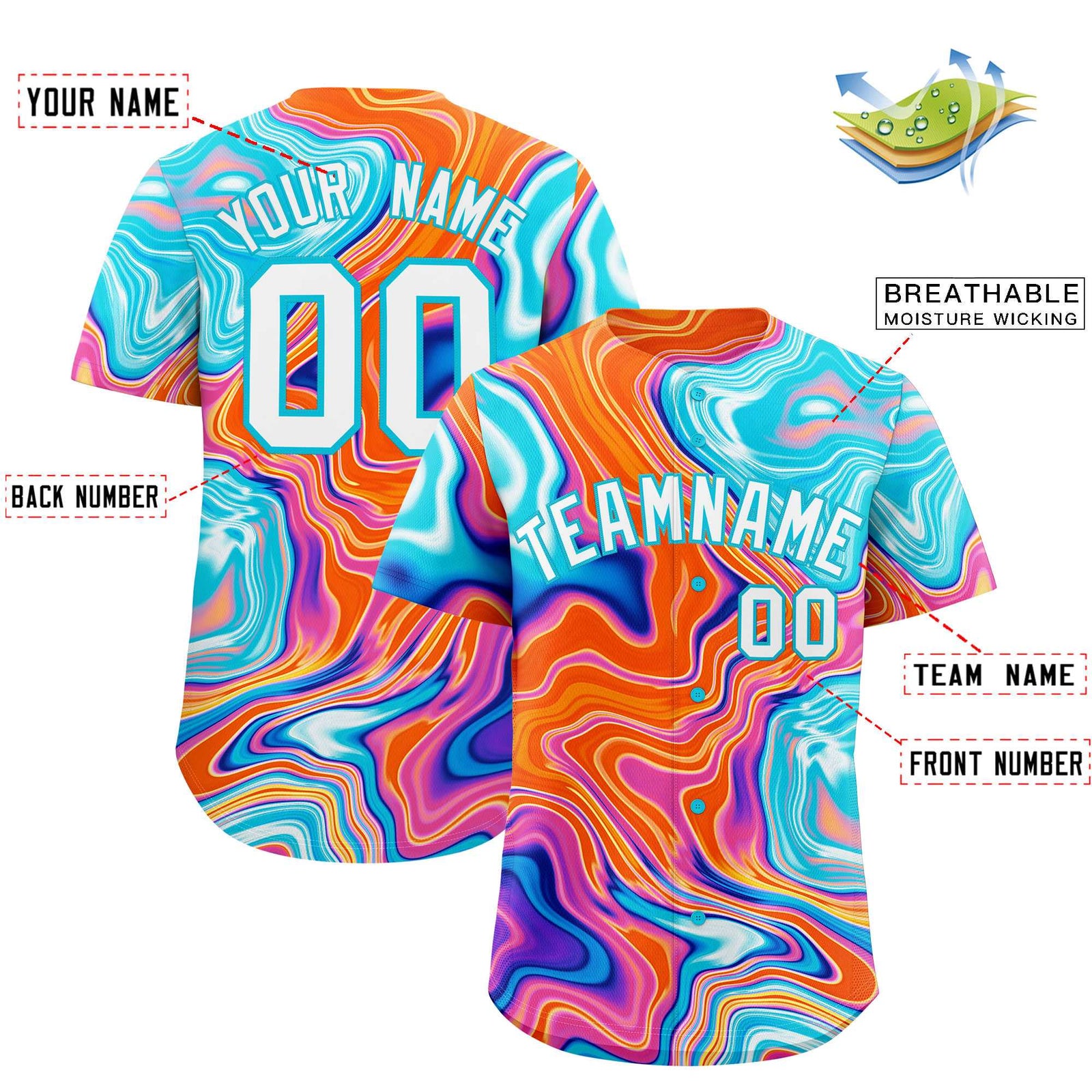 Custom Multi Color Split Fashion Fluid Pattern Authentic Baseball Jersey